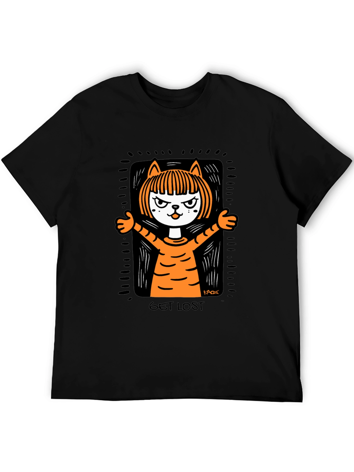 Get Lost Cat Graphic Tee - Mens Black T-Shirt