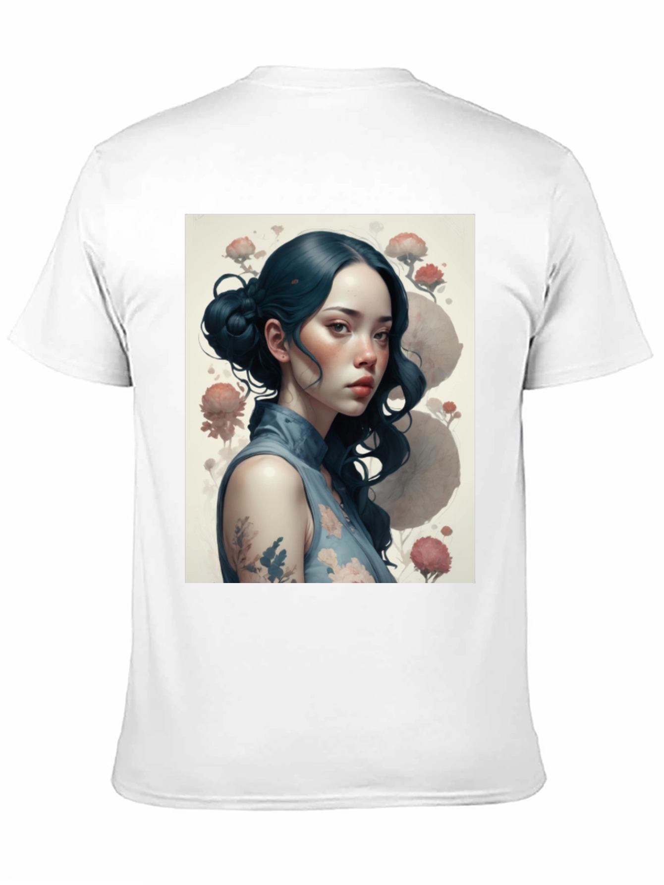 Artistic Asian Girl Graphic Black T-Shirt