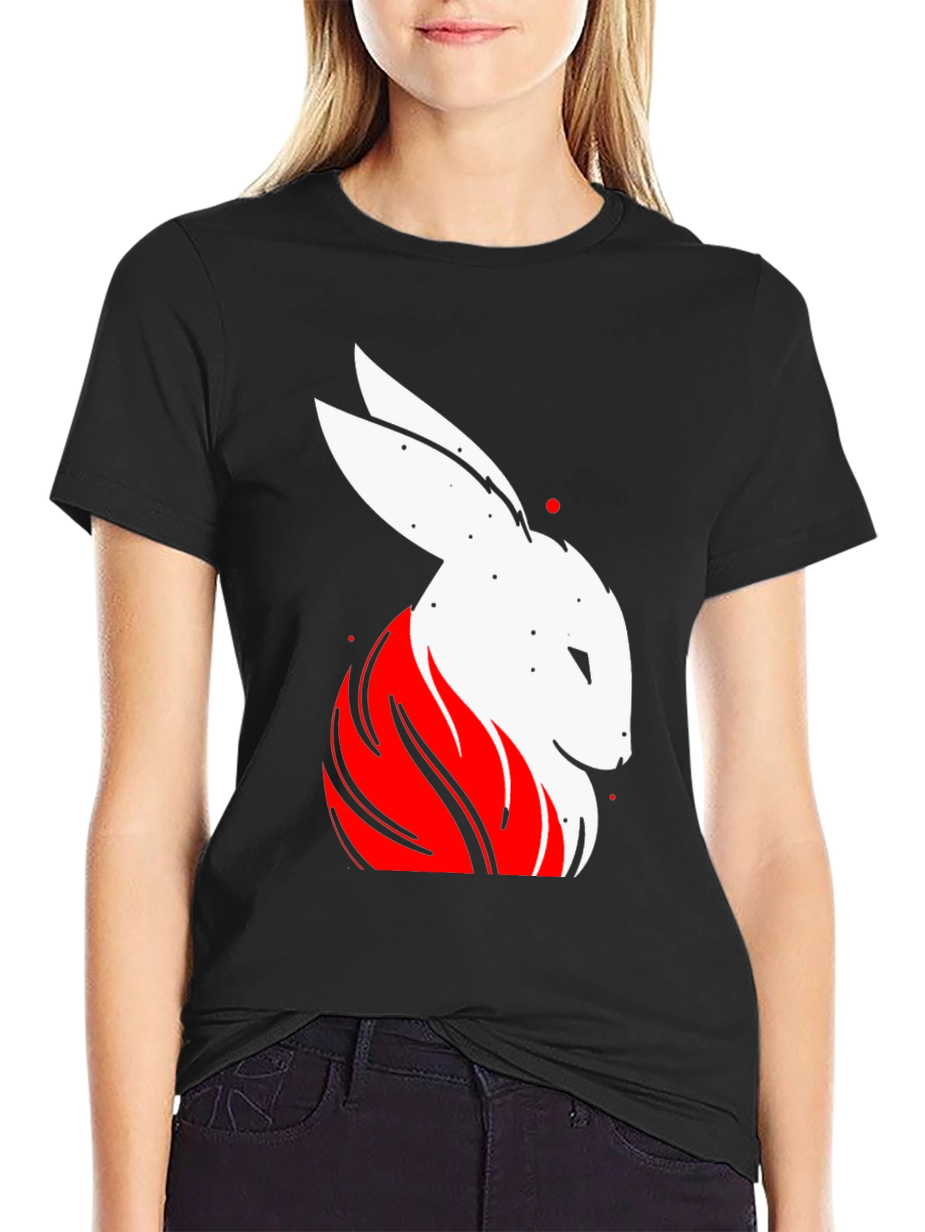 Rabbit Graphic Tee - Black Cotton T-Shirt