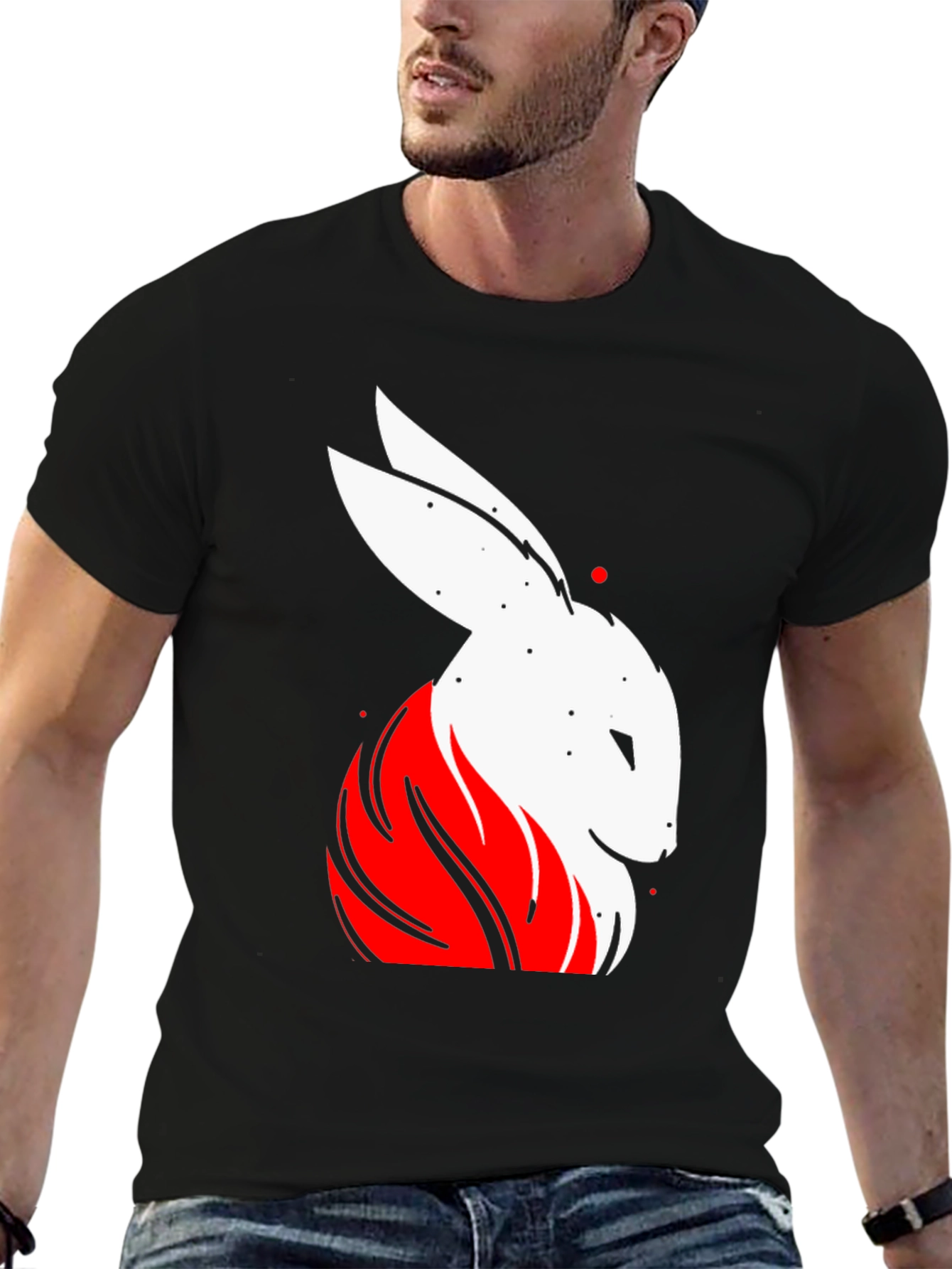 Rabbit Graphic Tee - Black Cotton T-Shirt
