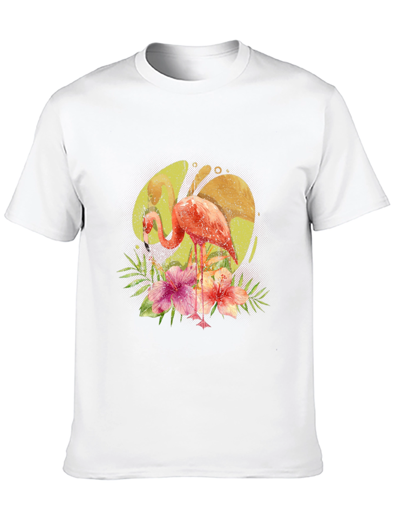 Flamingo Floral Print Black T-Shirt