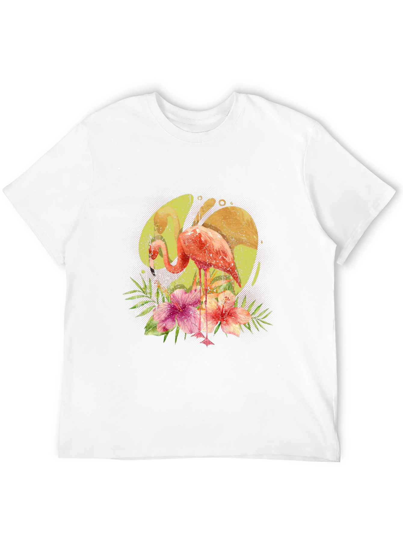 Flamingo Floral Print Black T-Shirt