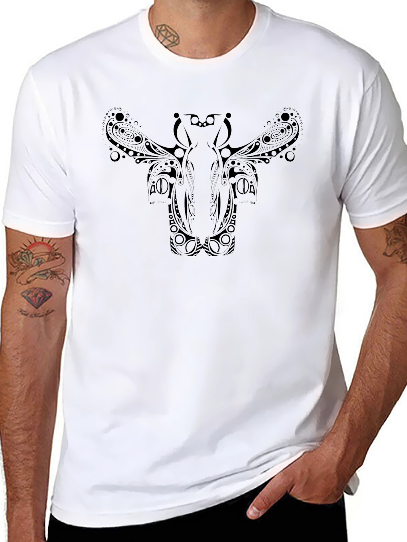 Tribal Moose Graphic Tee - Black Cotton T-Shirt