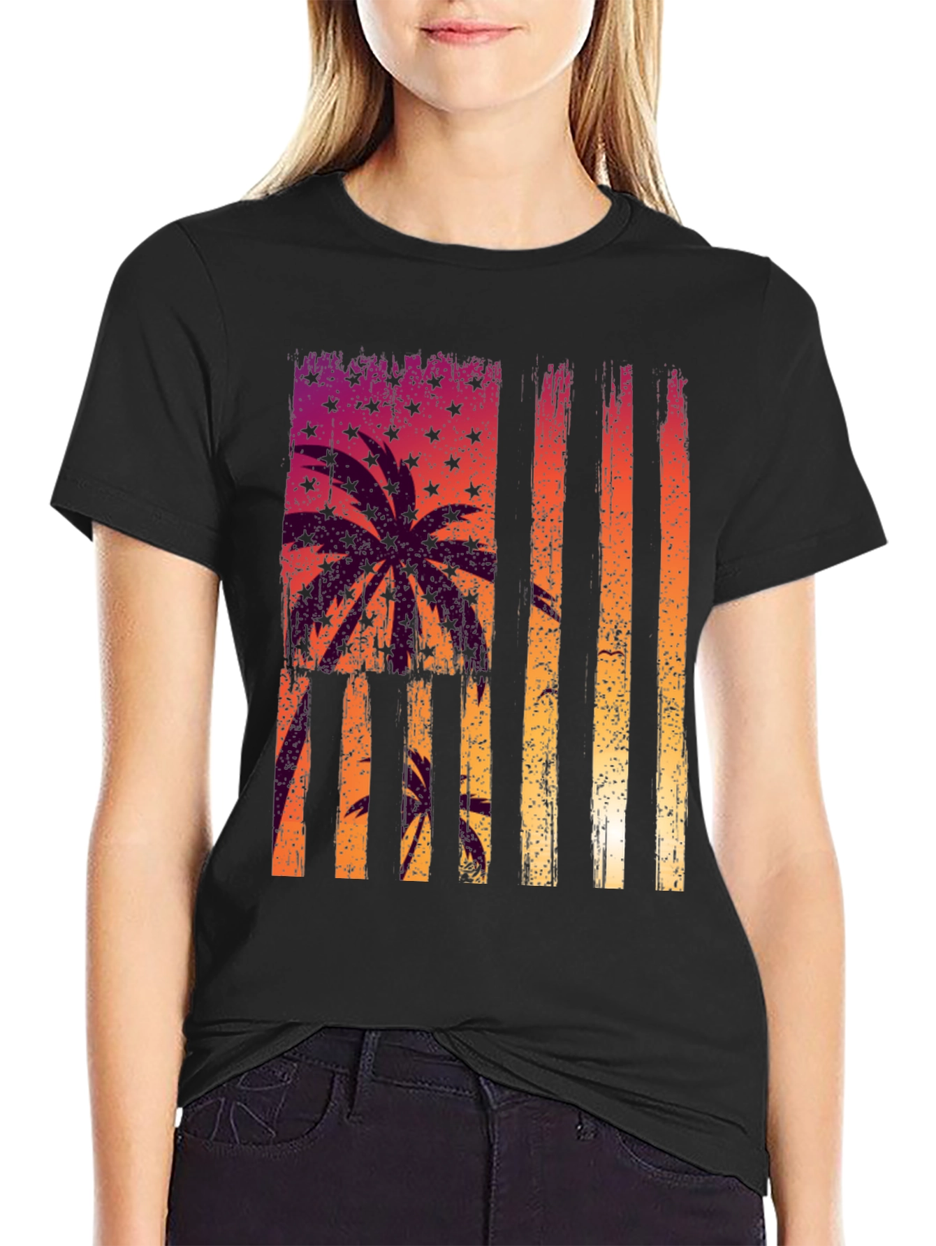 Tropical USA Flag Graphic T-Shirt