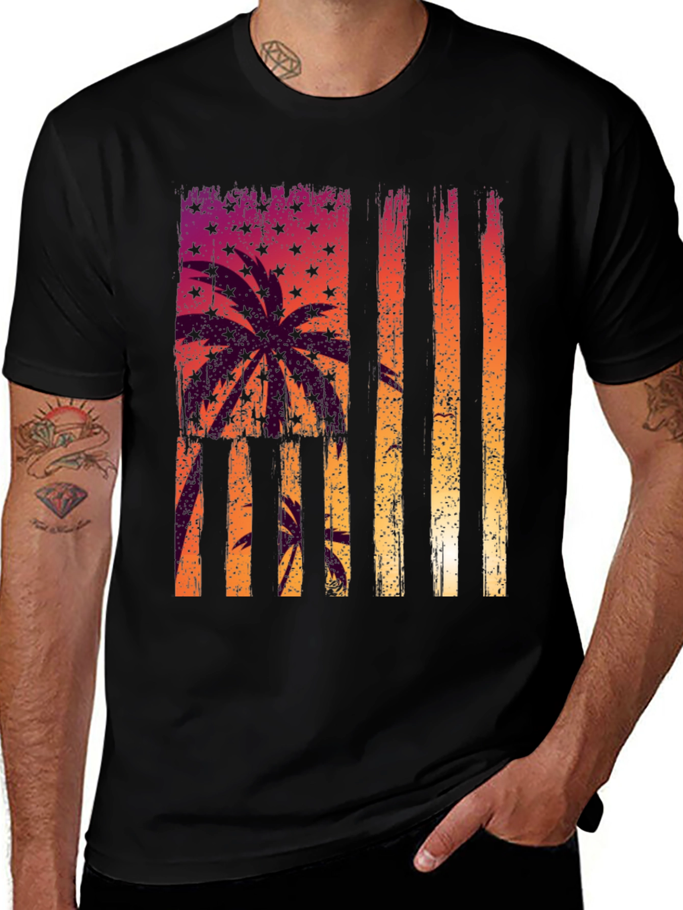 Tropical USA Flag Graphic T-Shirt
