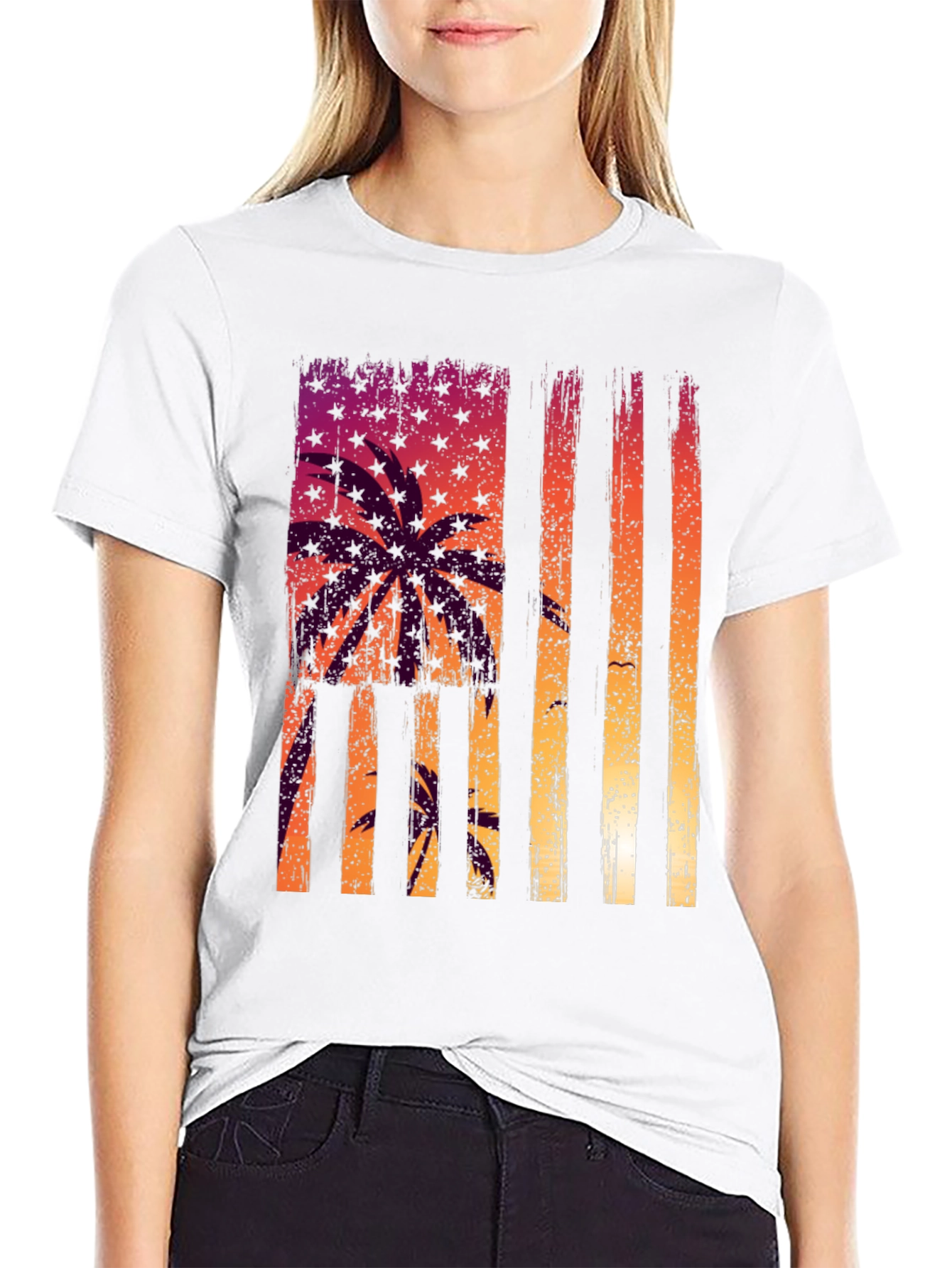 Tropical USA Flag Graphic T-Shirt