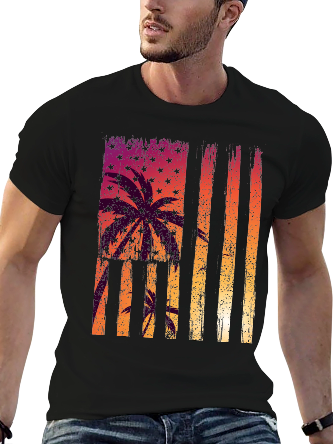 Tropical USA Flag Graphic T-Shirt