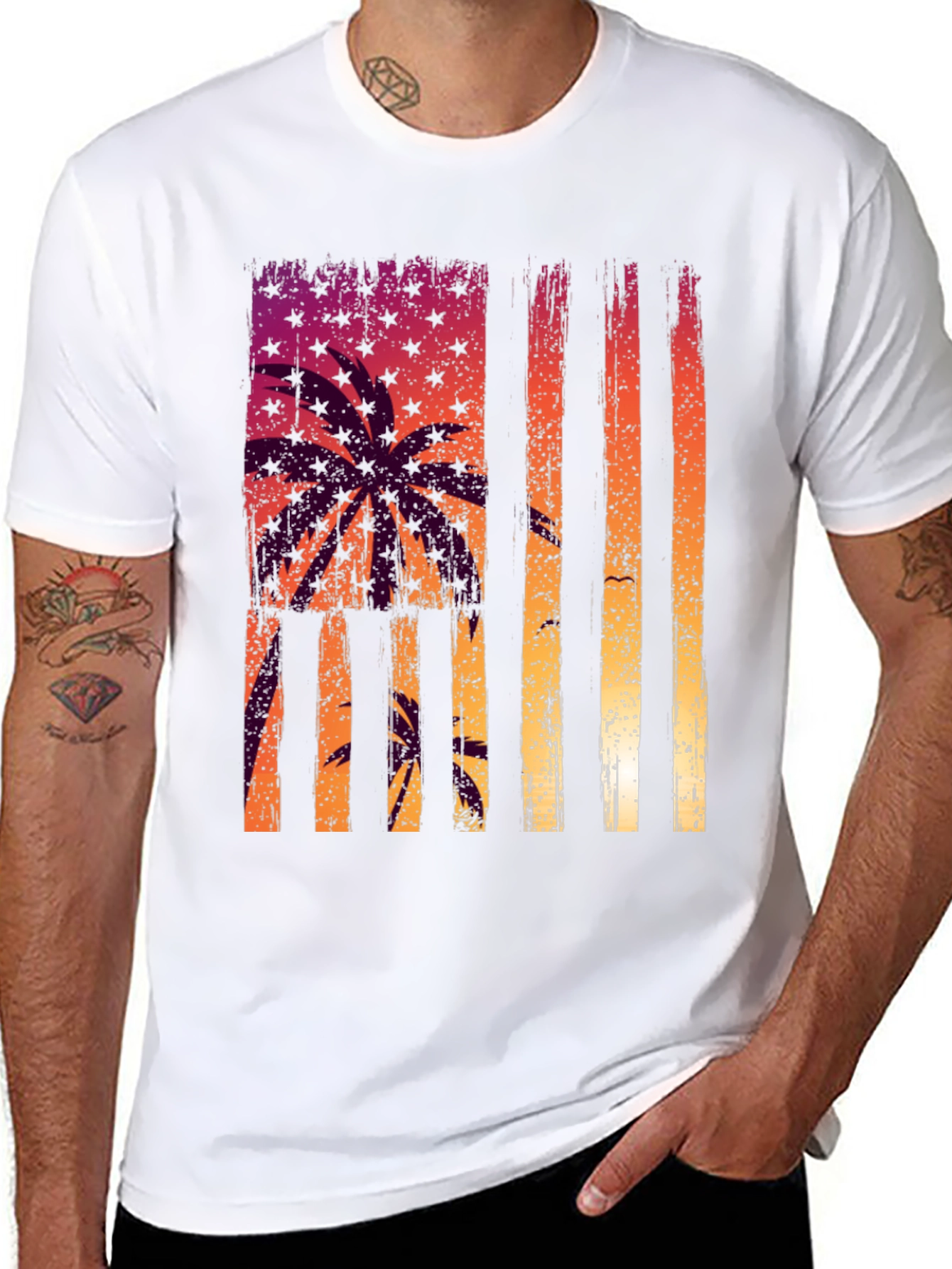 Tropical USA Flag Graphic T-Shirt