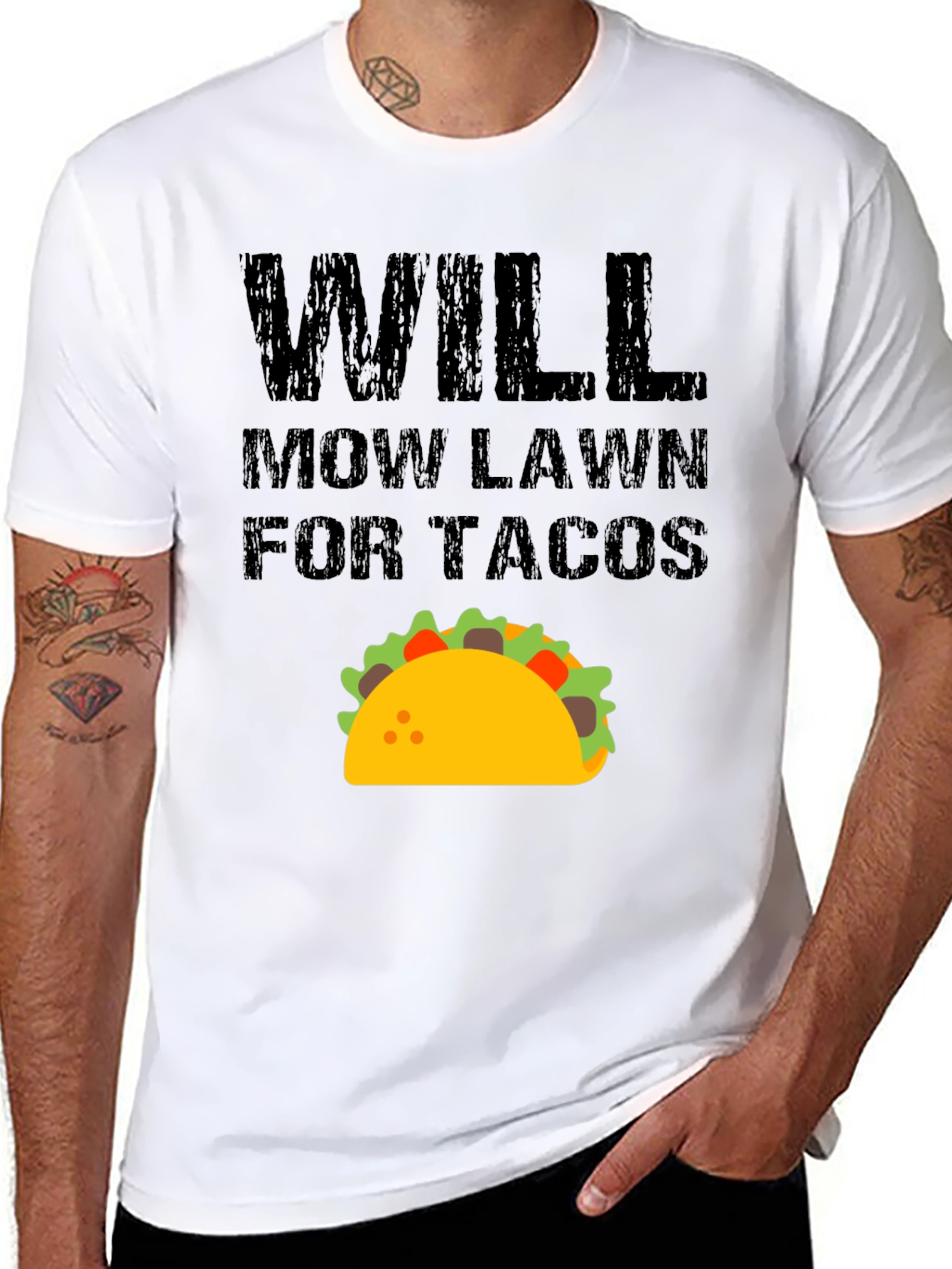 Will Mow Lawn for Tacos Funny Graphic T-Shirt
