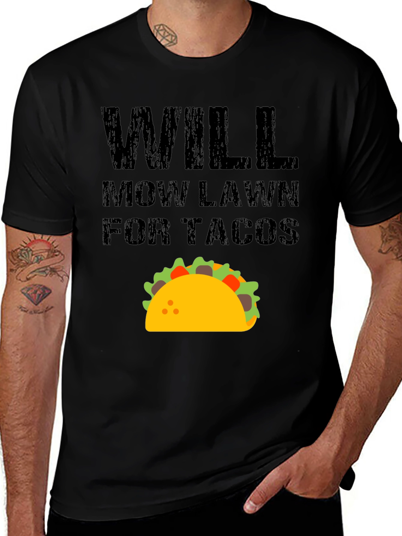Will Mow Lawn for Tacos Funny Graphic T-Shirt