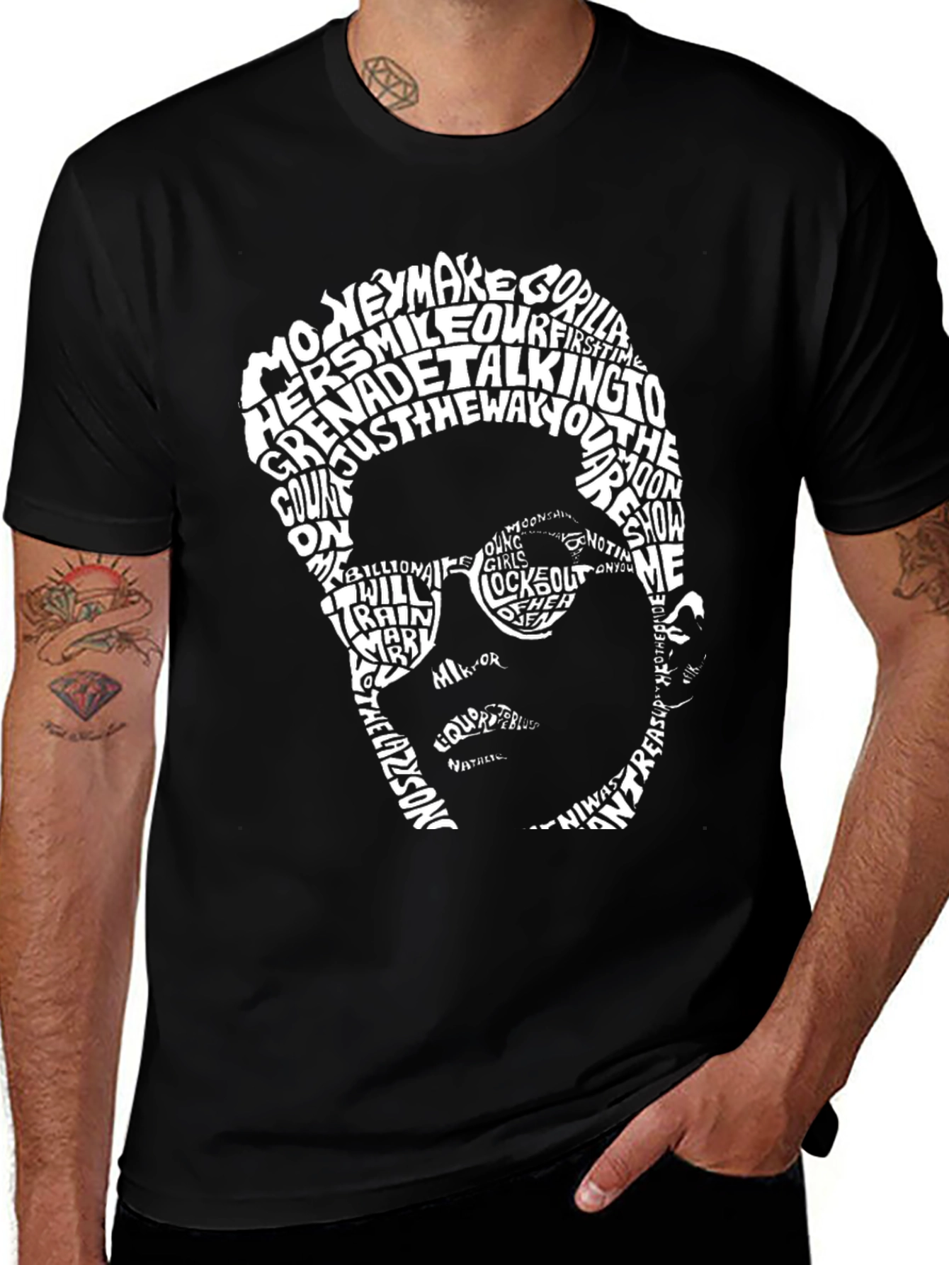 Typography Portrait Graphic Tee - Black