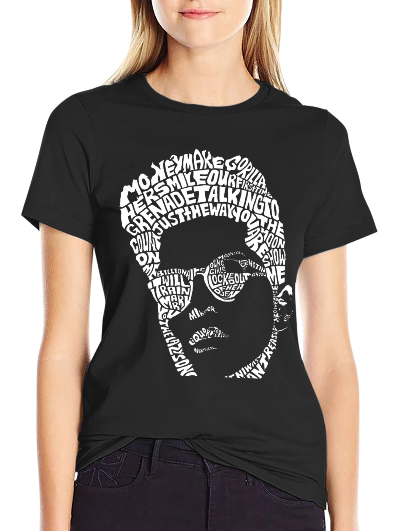 Typography Portrait Graphic Tee - Black