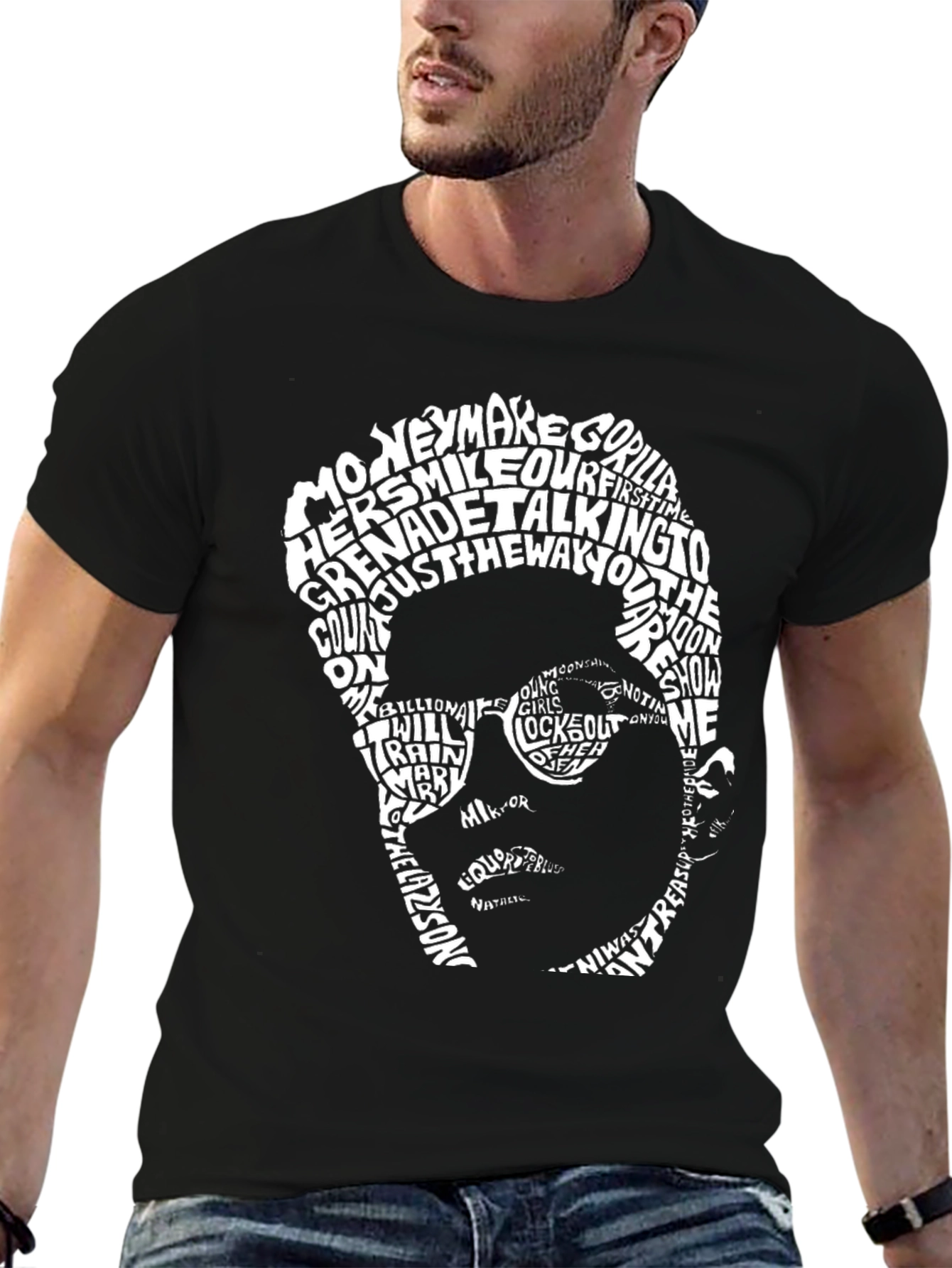 Typography Portrait Graphic Tee - Black