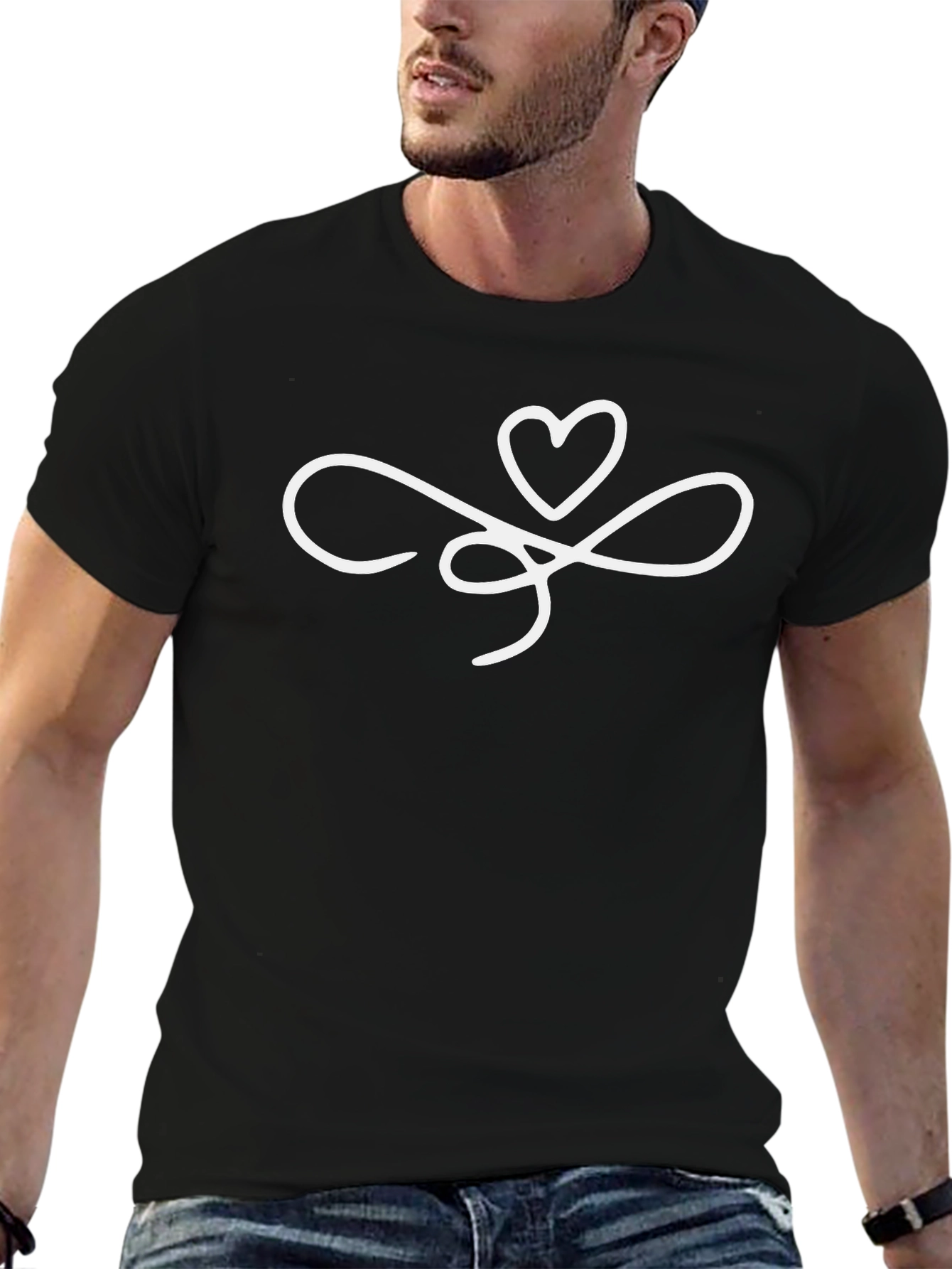 Elegant Heart Swirl Graphic Tee - Black