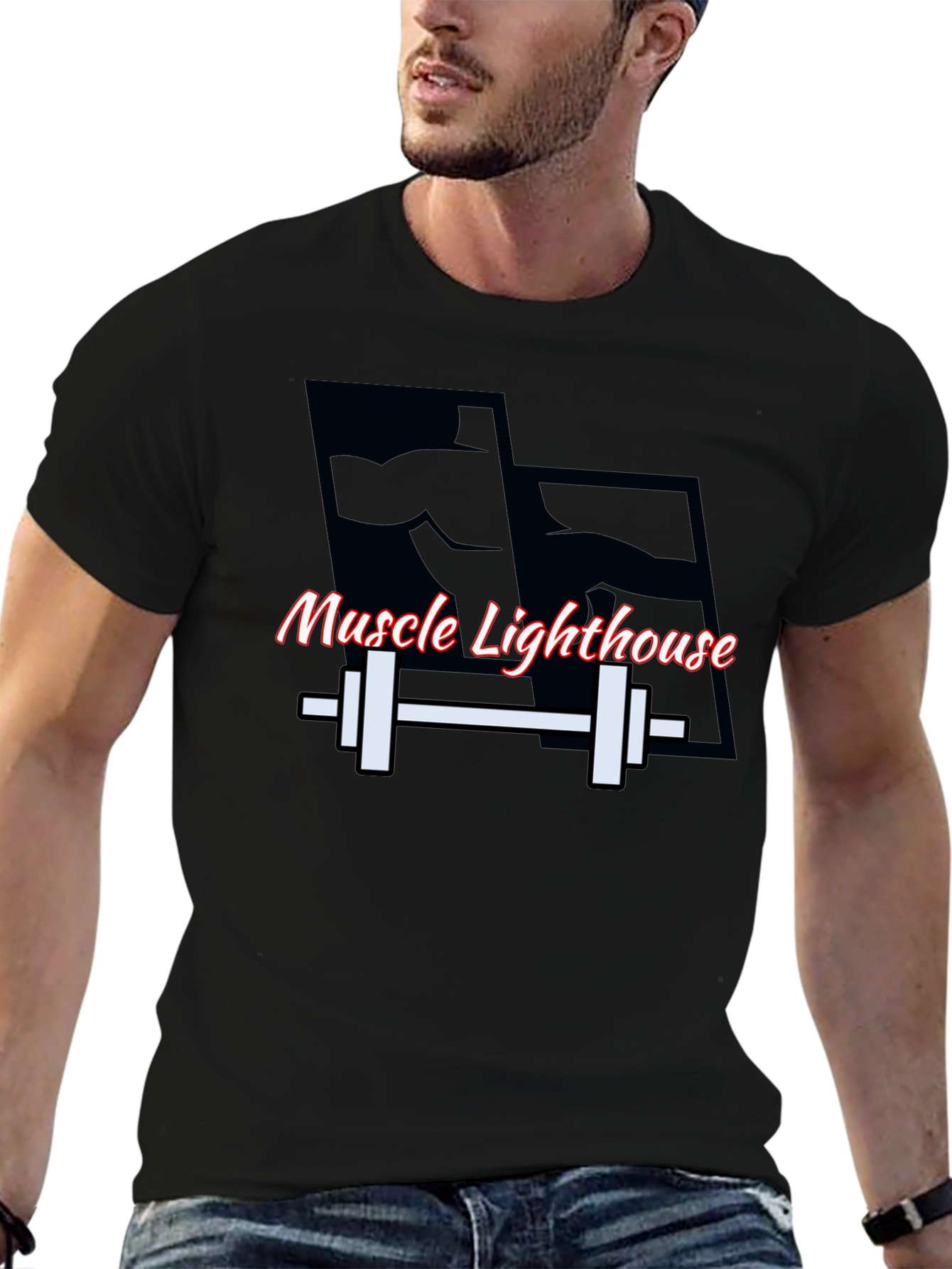 Muscle Lighthouse Mens Black T-Shirt Gym