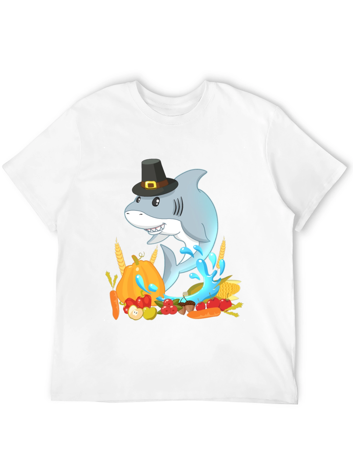 Thanksgiving Shark Mens Black T-Shirt