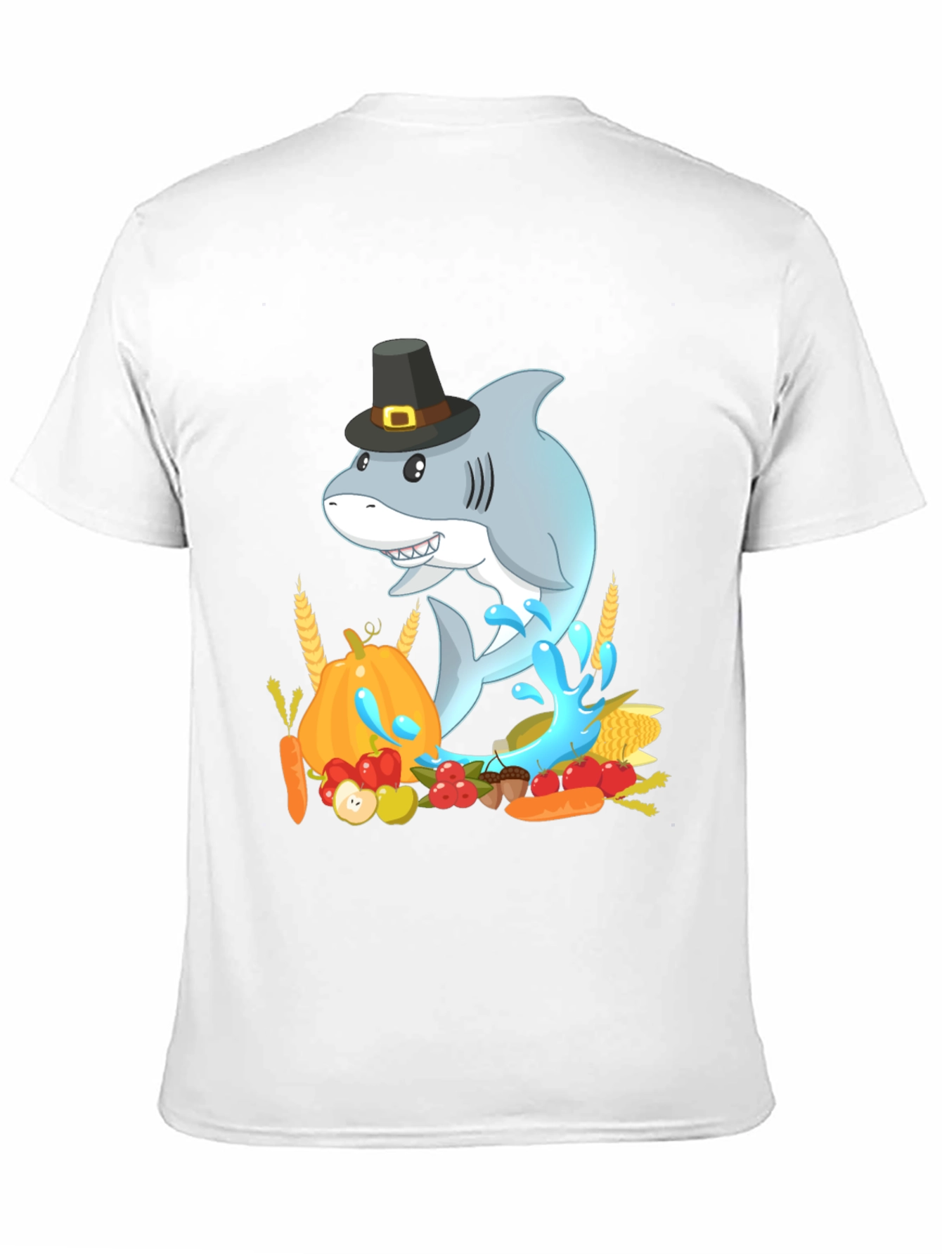 Thanksgiving Shark Mens Black T-Shirt