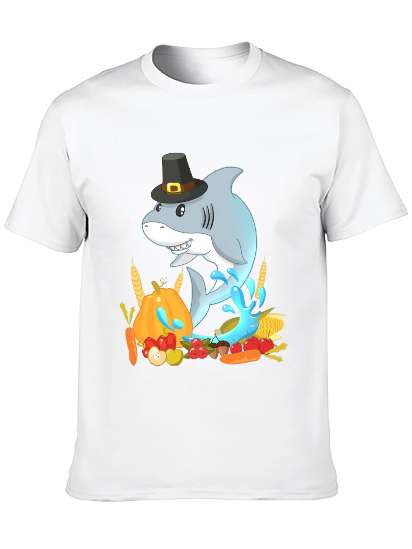 Thanksgiving Shark Mens Black T-Shirt