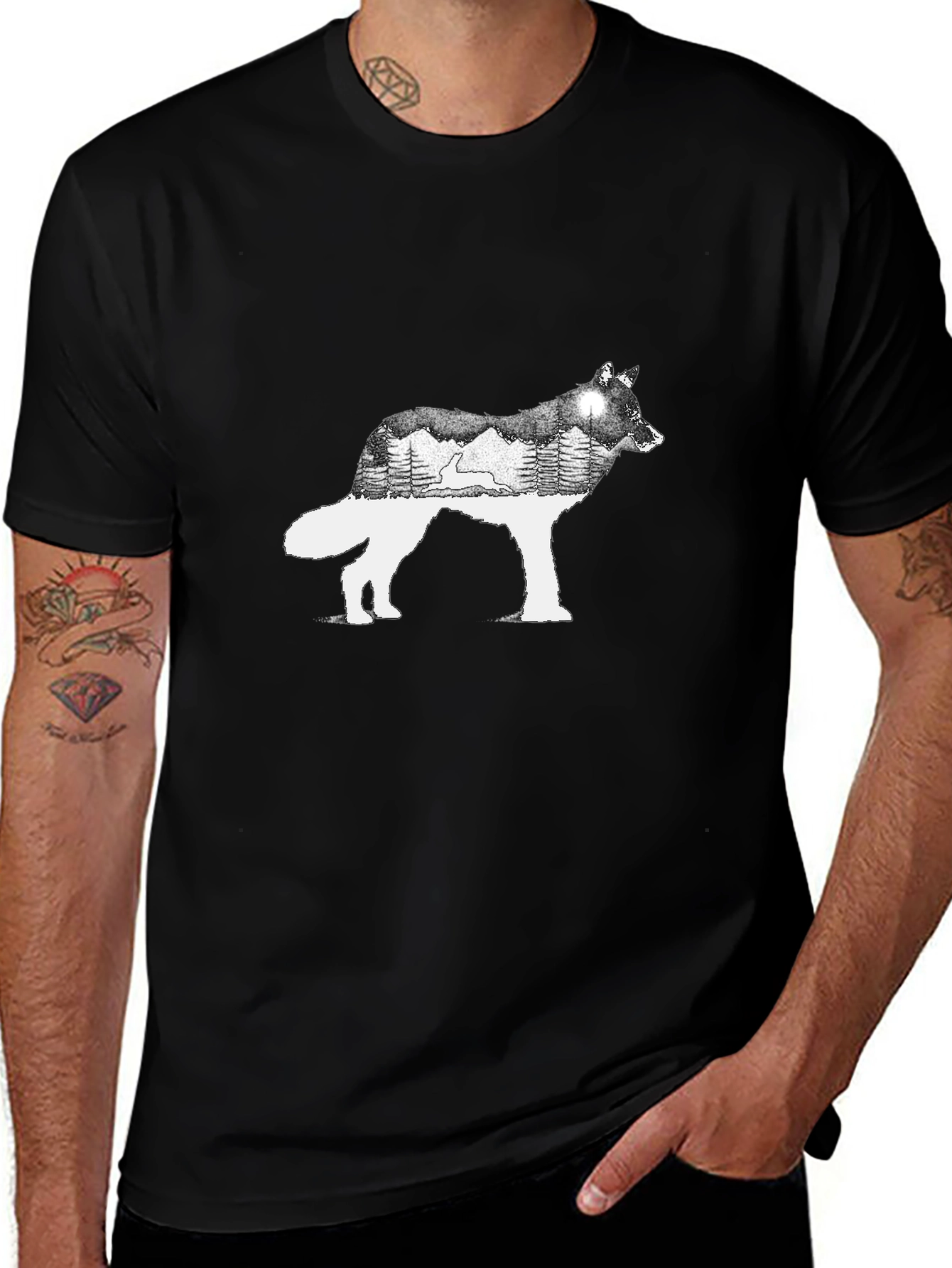 Wolf Silhouette Graphic Tee - Nature Inspired Design