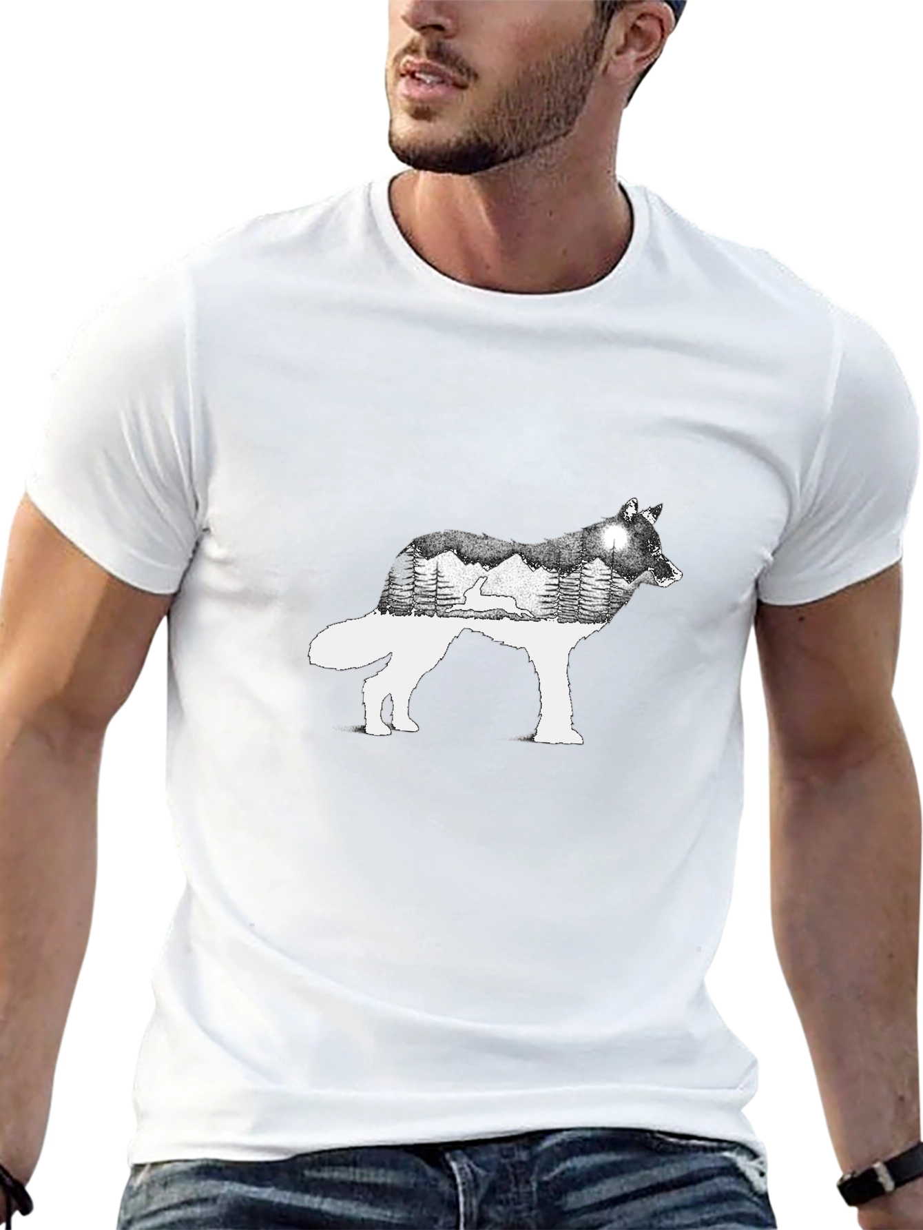 Wolf Silhouette Graphic Tee - Nature Inspired Design