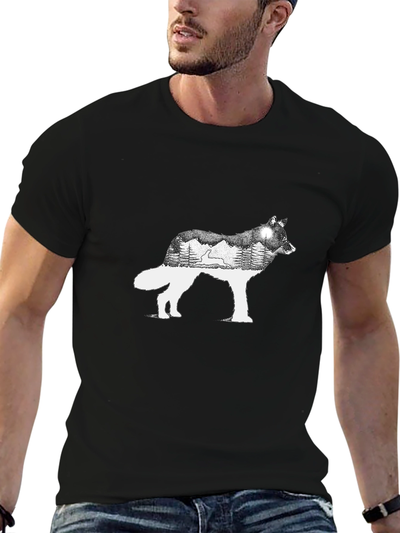 Wolf Silhouette Graphic Tee - Nature Inspired Design