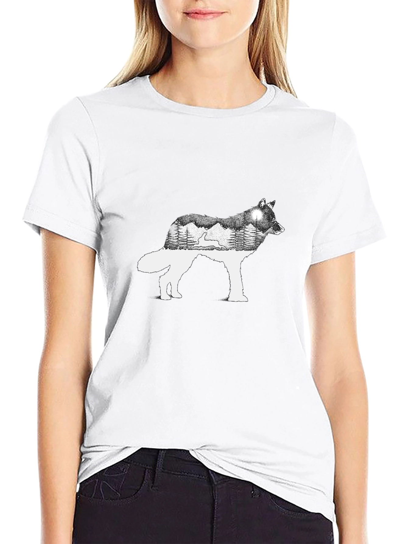 Wolf Silhouette Graphic Tee - Nature Inspired Design