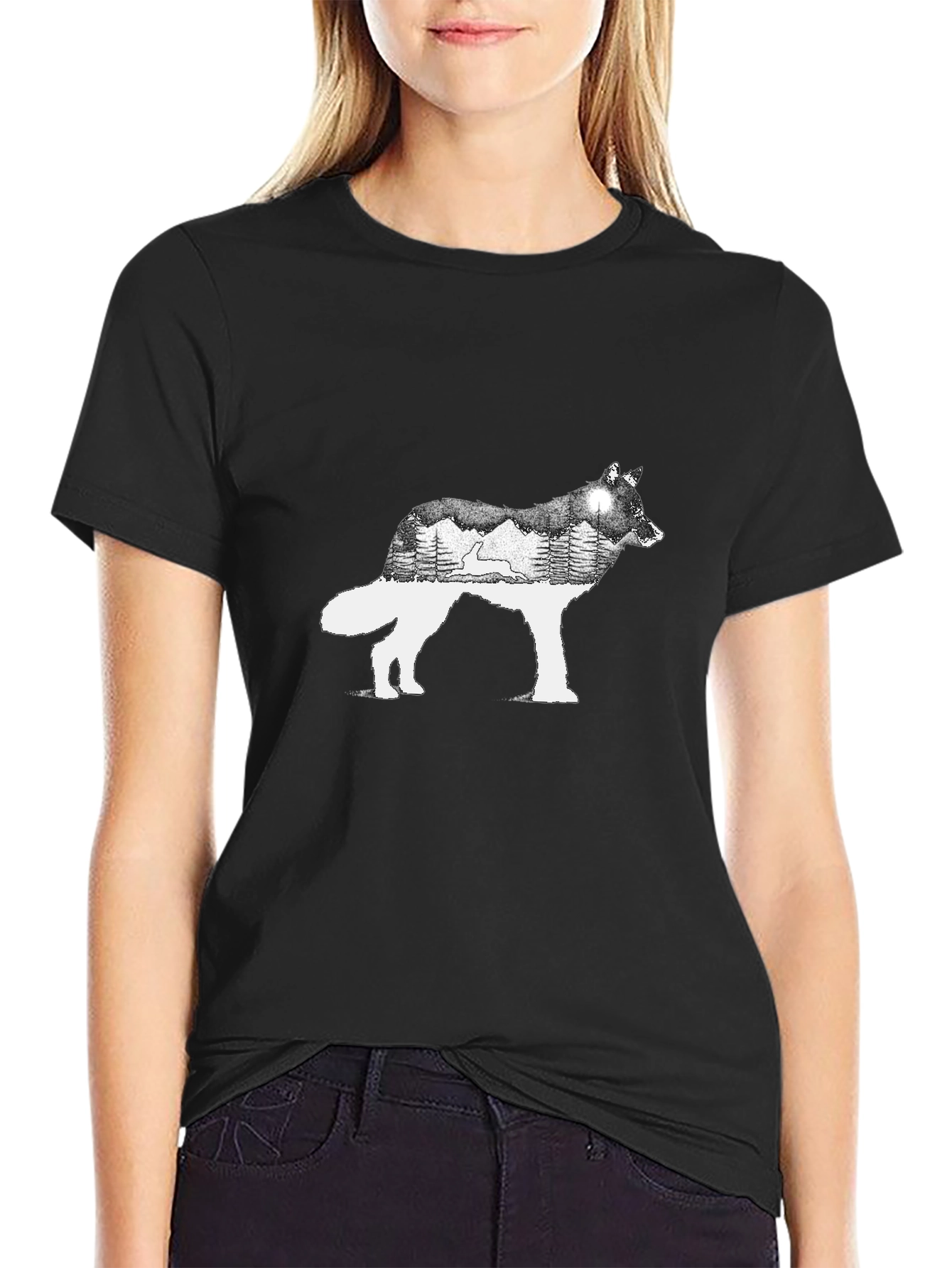 Wolf Silhouette Graphic Tee - Nature Inspired Design