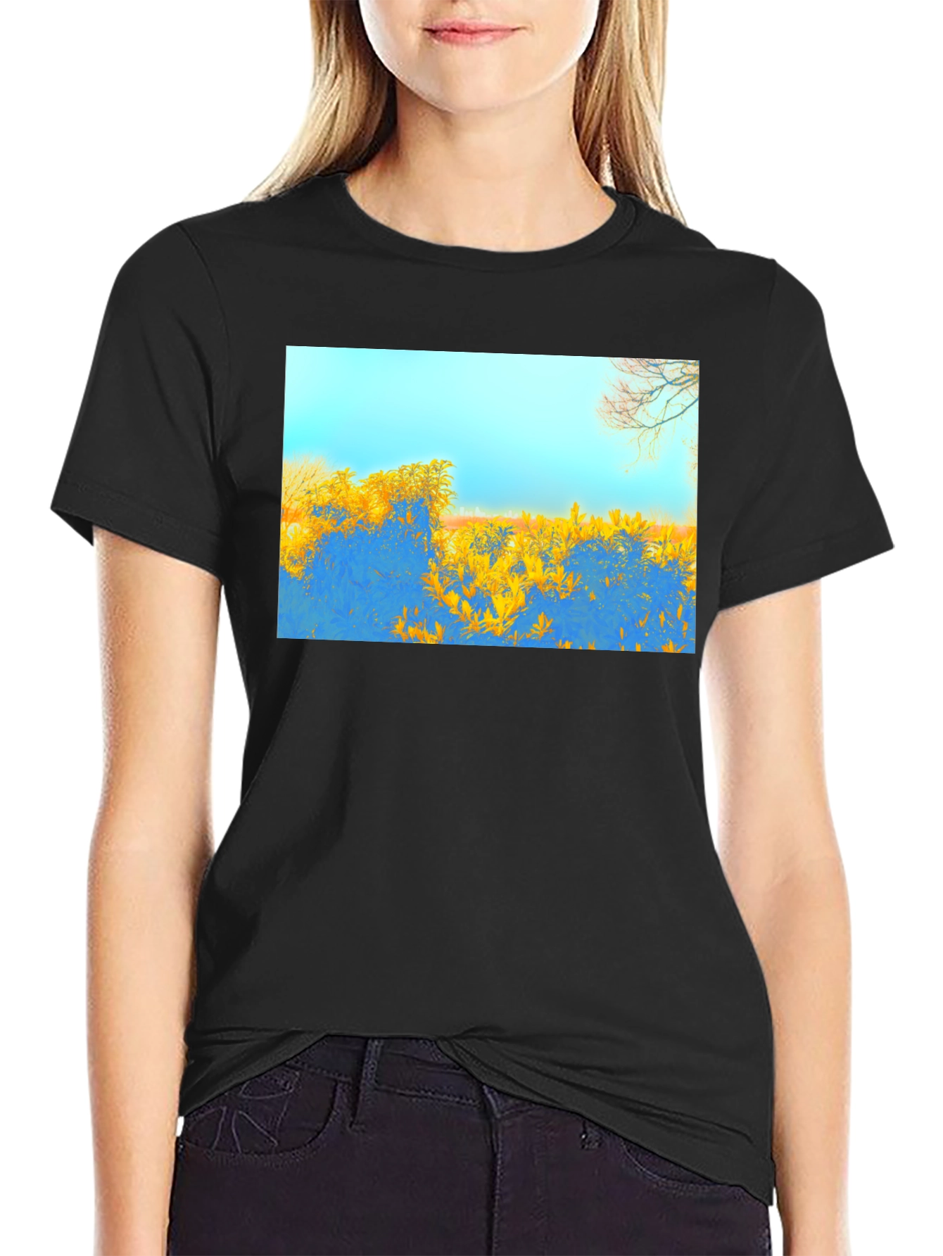 Abstract Landscape Graphic Tee - Black Cotton Blend