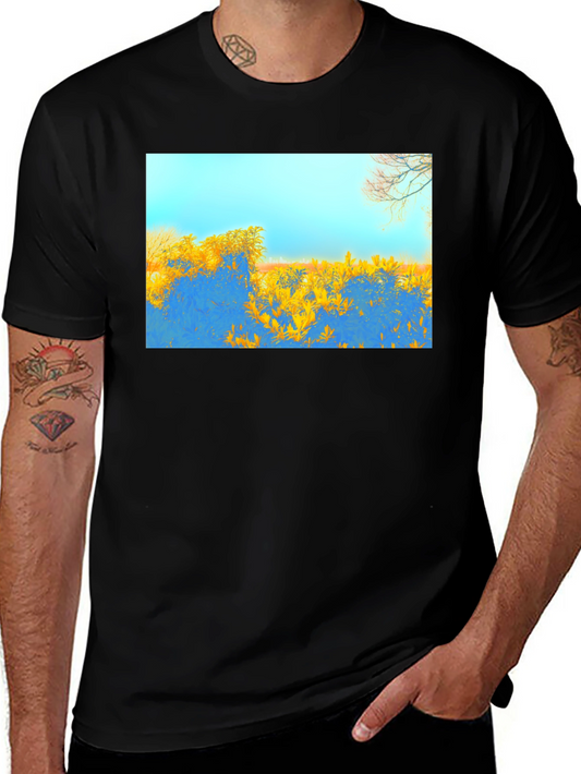 Abstract Landscape Graphic Tee - Black Cotton Blend