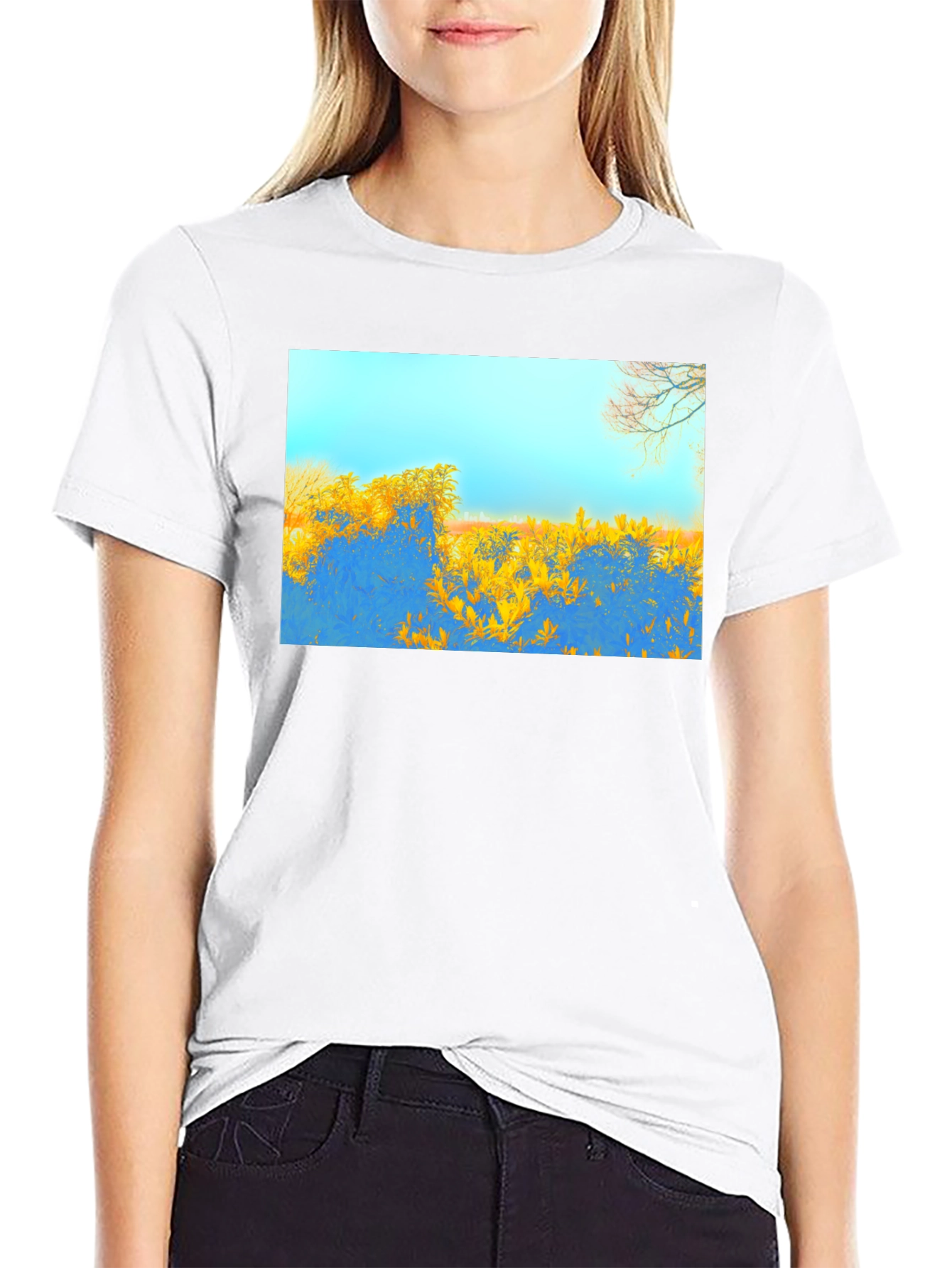 Abstract Landscape Graphic Tee - Black Cotton Blend