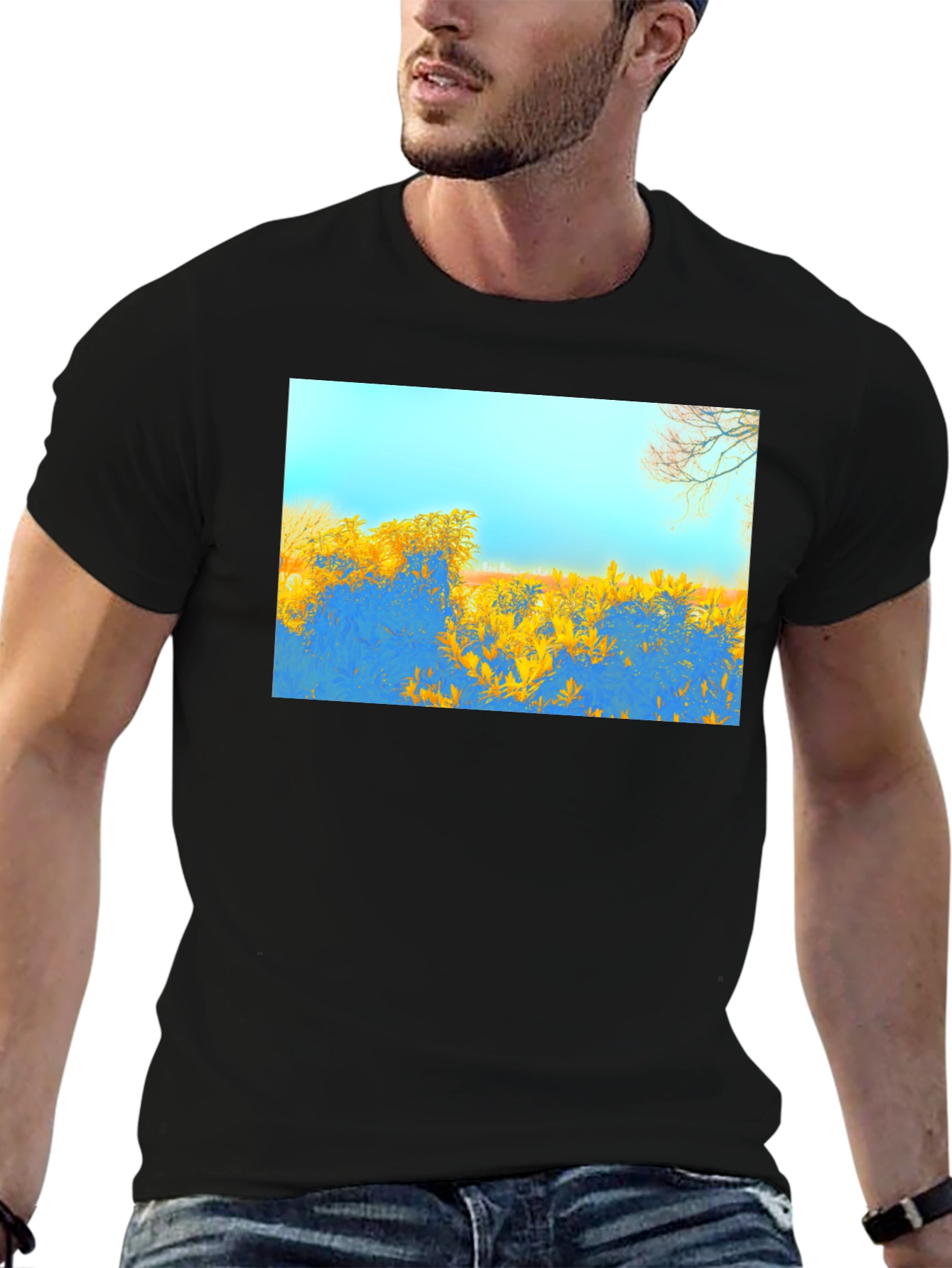 Abstract Landscape Graphic Tee - Black Cotton Blend