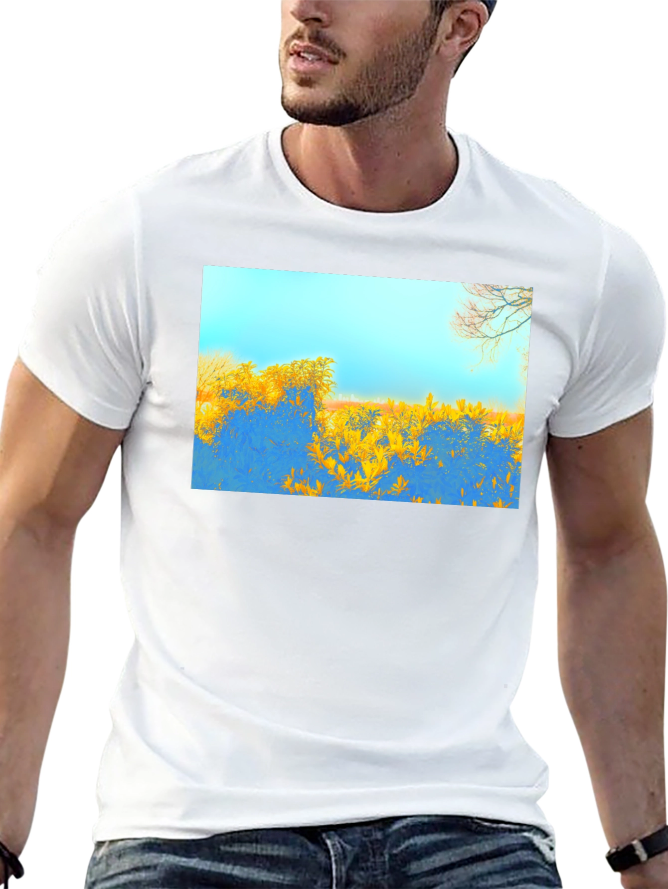 Abstract Landscape Graphic Tee - Black Cotton Blend