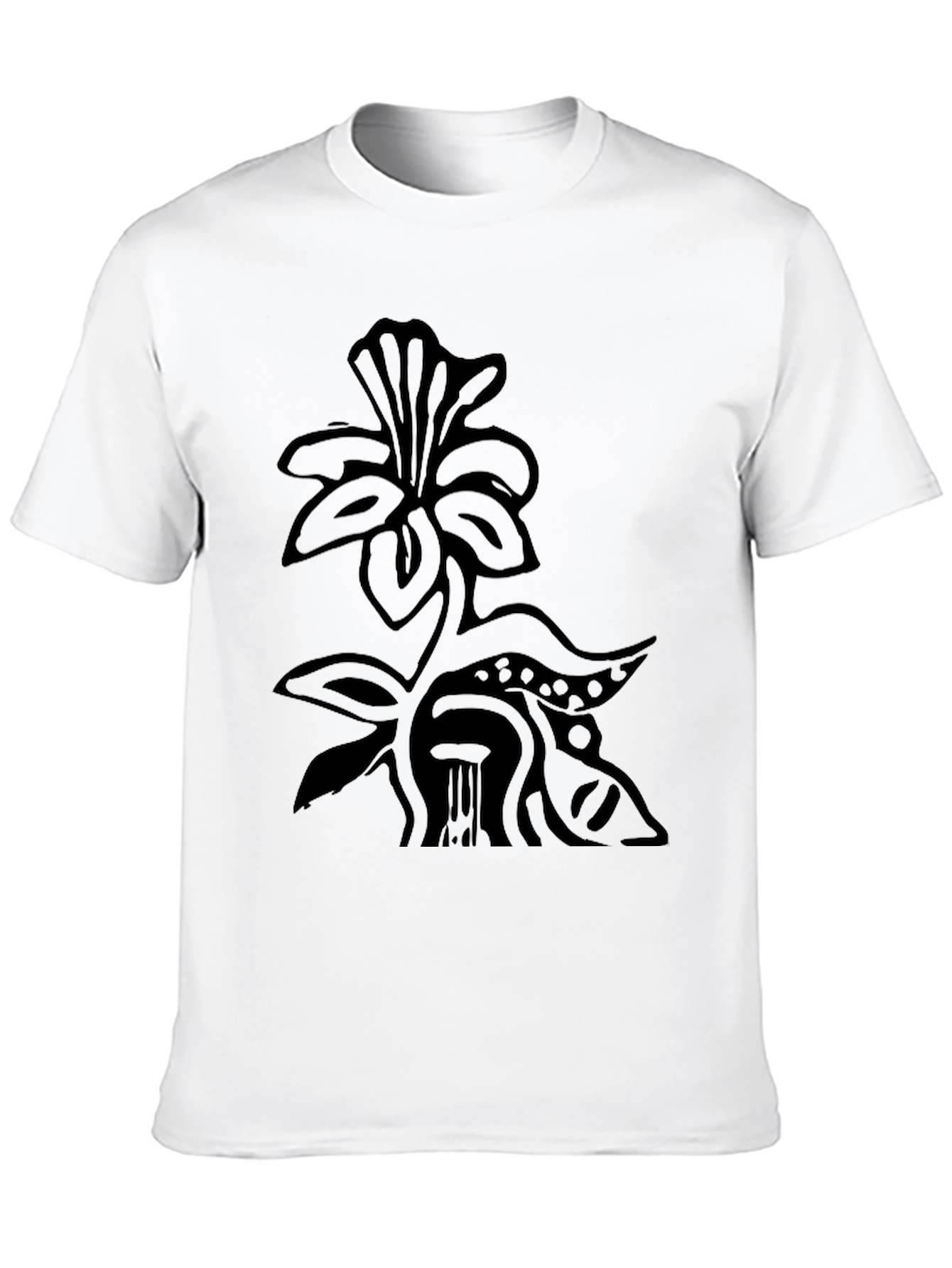 Black T-Shirt with Floral Art Design