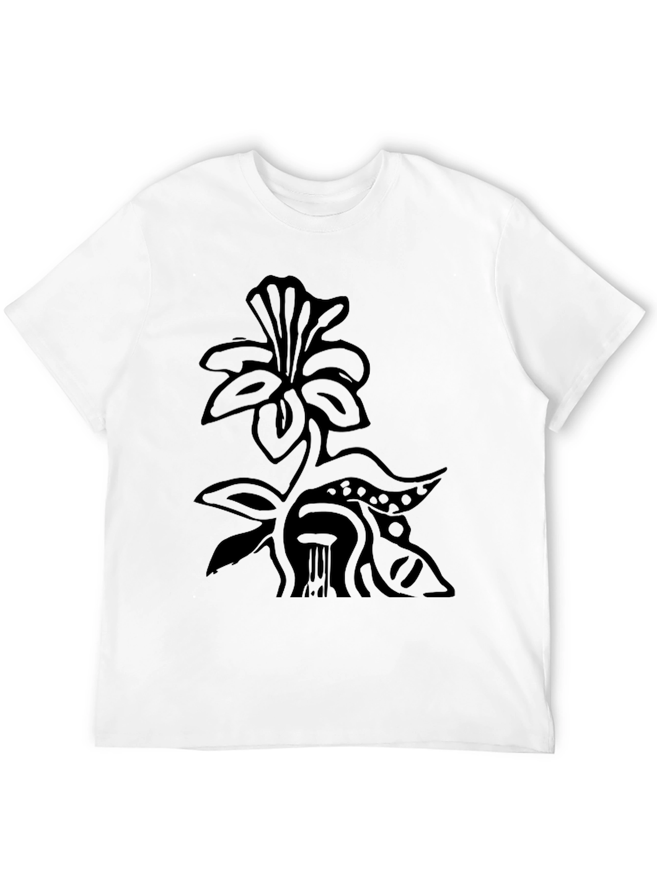 Black T-Shirt with Floral Art Design