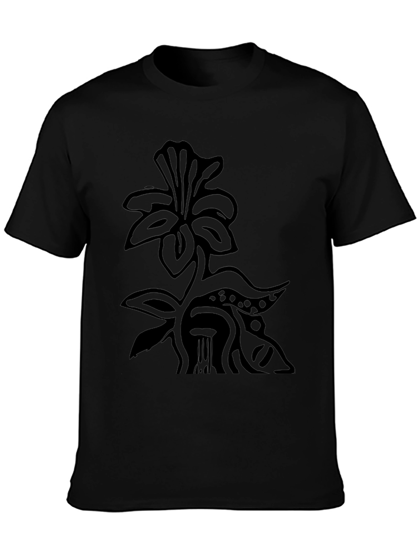 Black T-Shirt with Floral Art Design