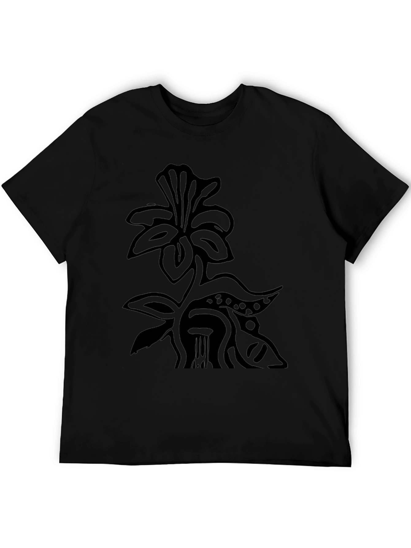 Black T-Shirt with Floral Art Design