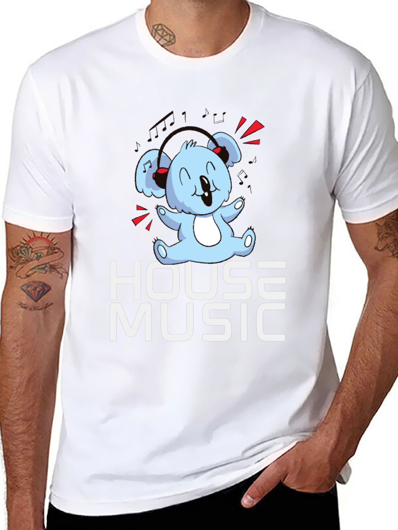 House Music Koala Bear T-Shirt - Black Graphic Tee