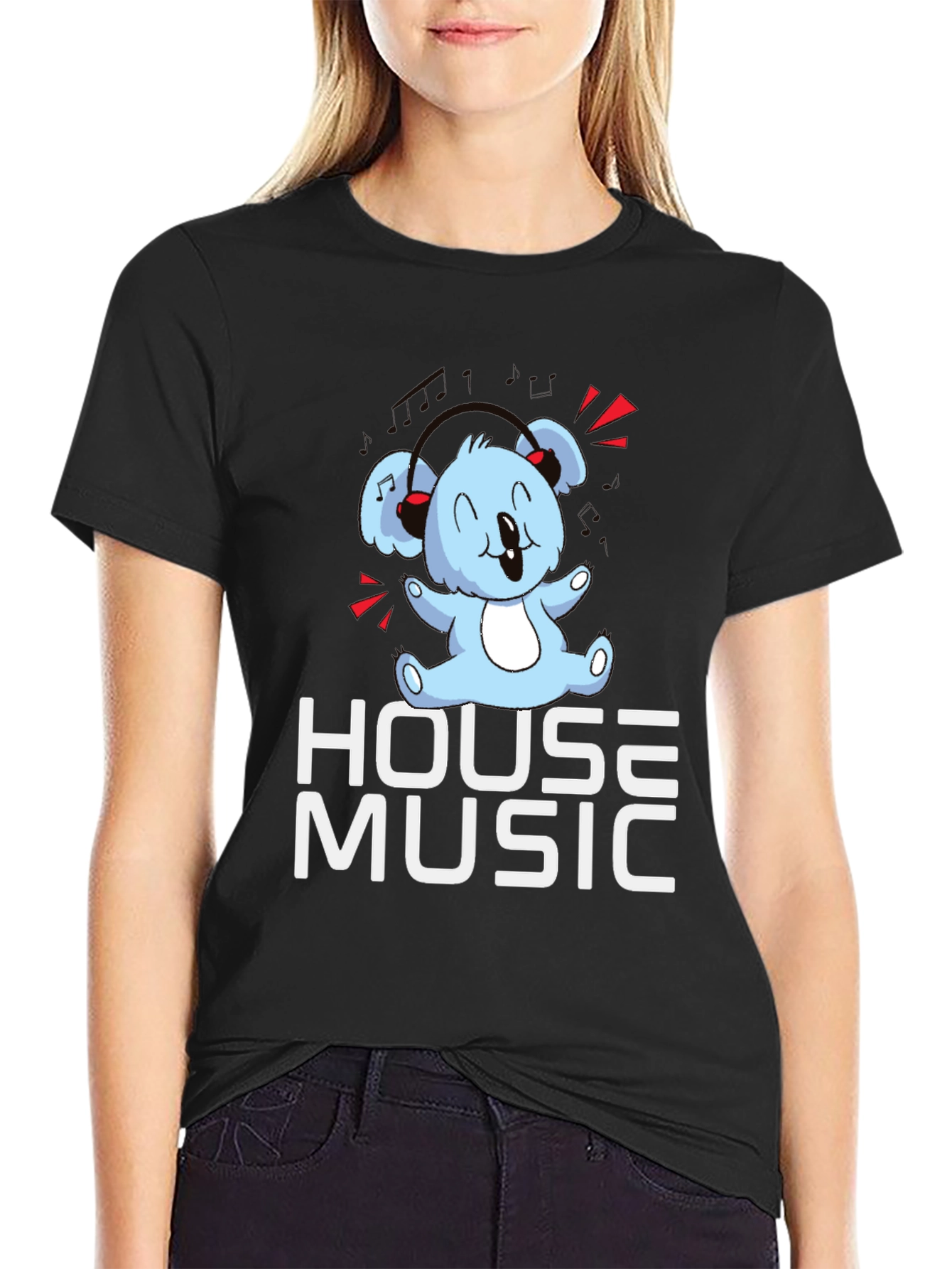 House Music Koala Bear T-Shirt - Black Graphic Tee