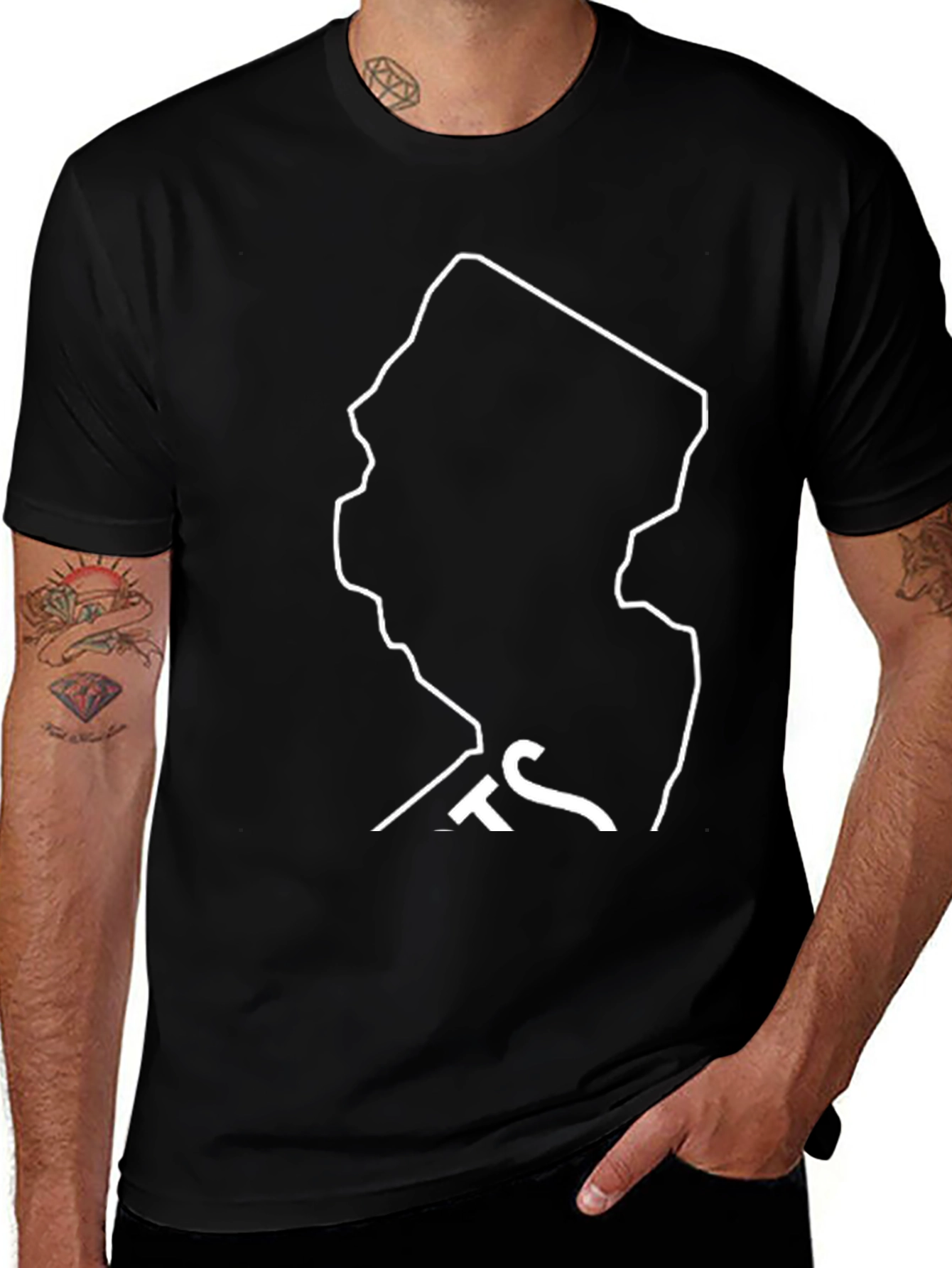 New Jersey State Outline Black T-Shirt
