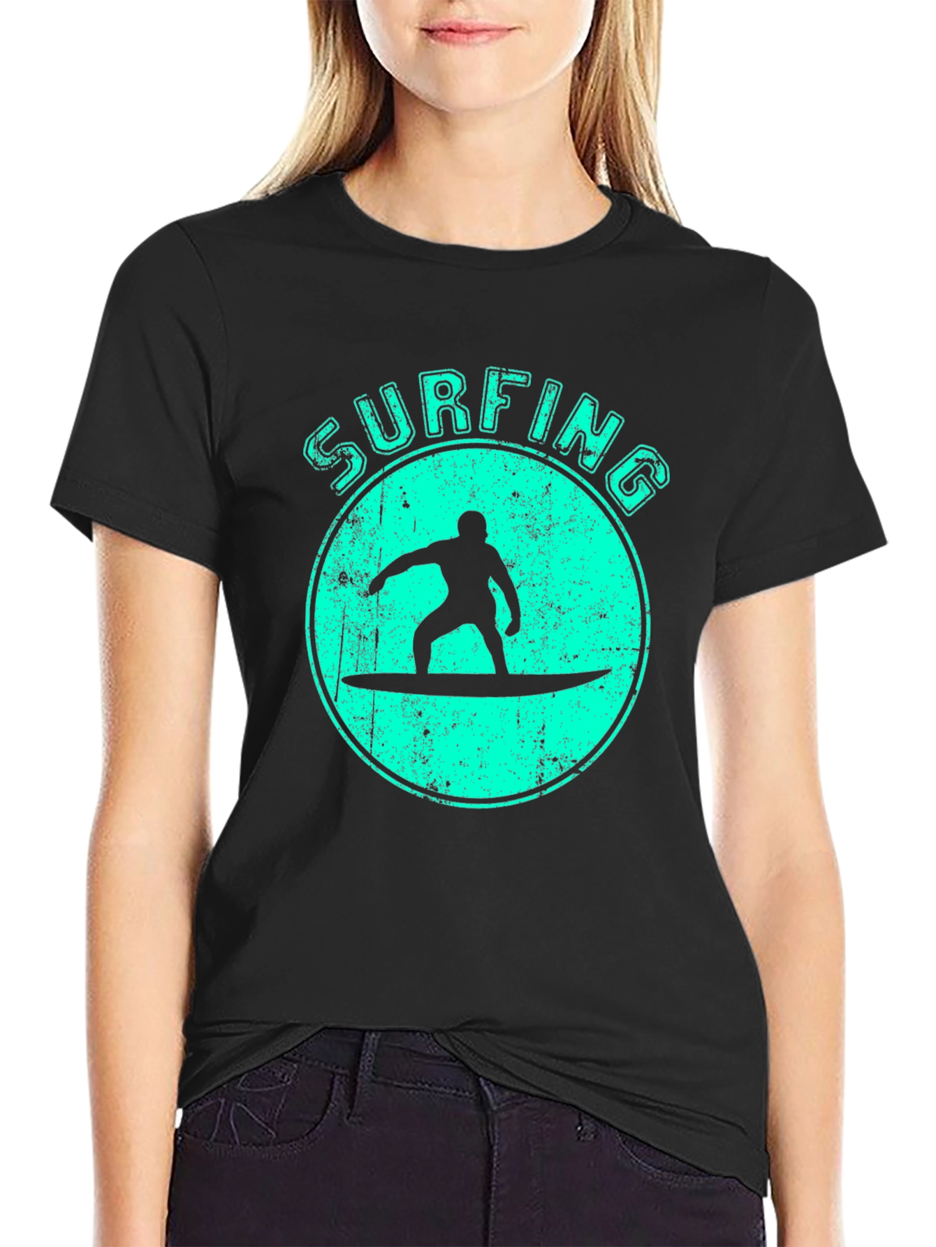 Surfing Silhouette Graphic Tee - Black