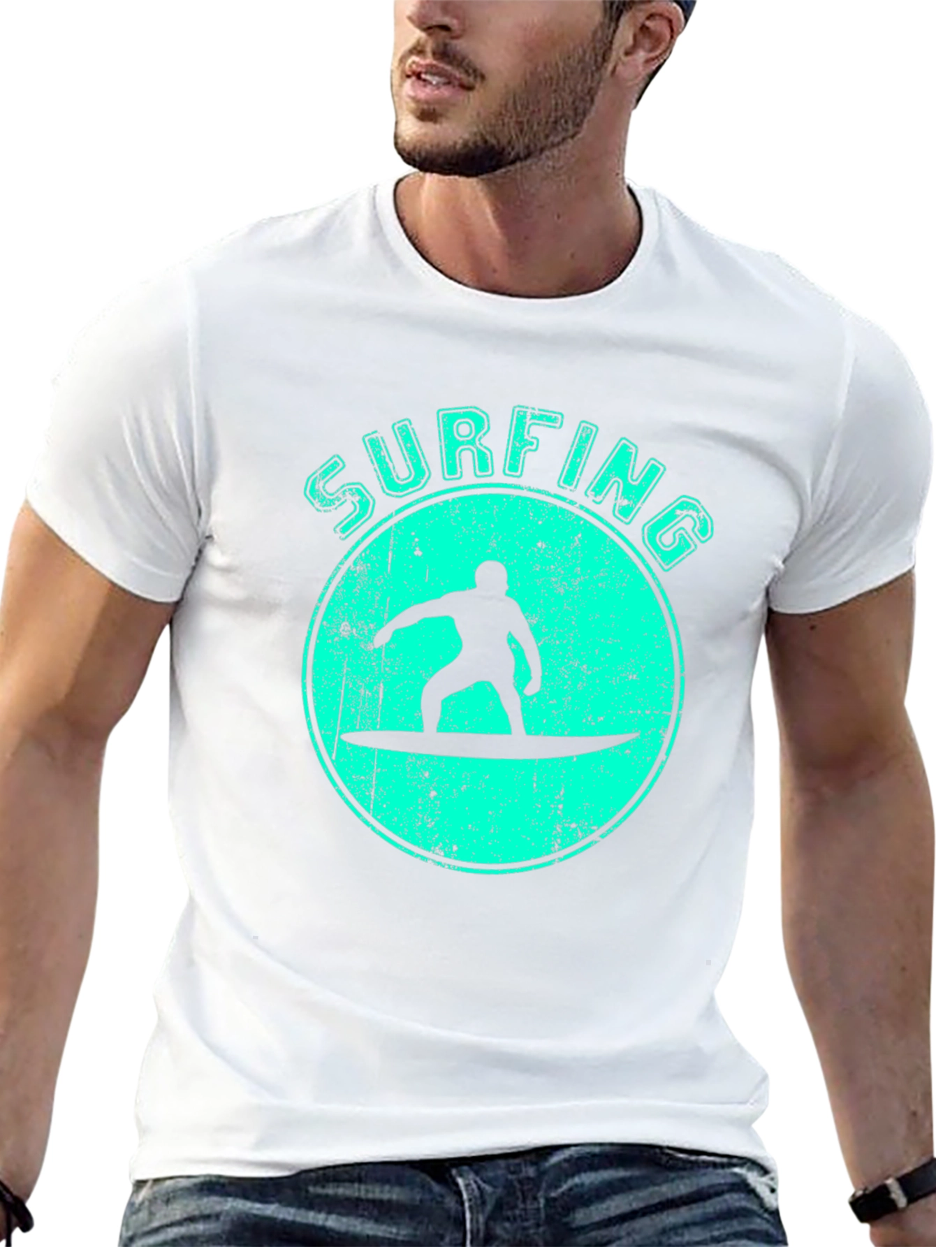 Surfing Silhouette Graphic Tee - Black