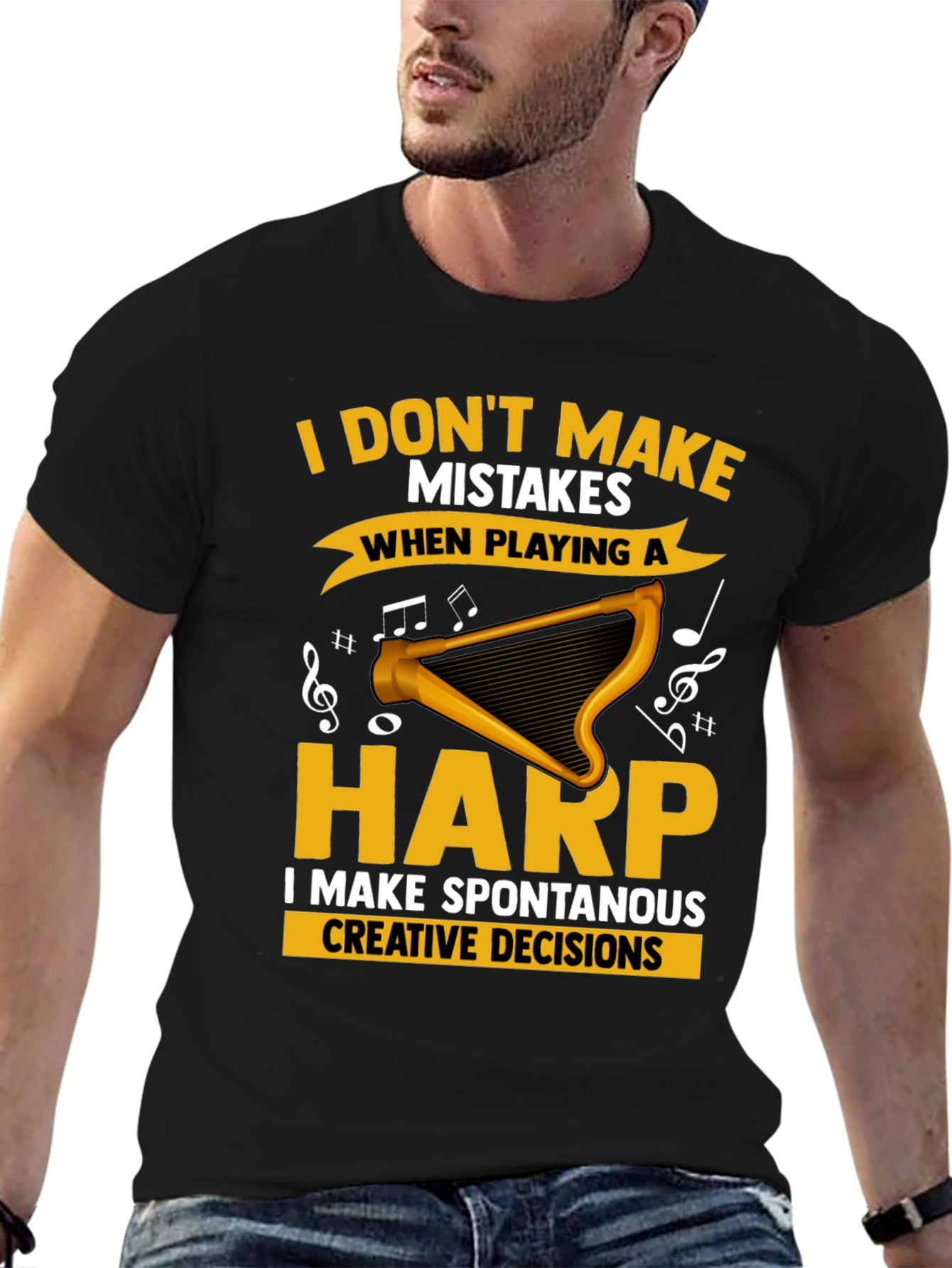 Funny Harp Player T-Shirt - No Mistakes Creative Decisions
