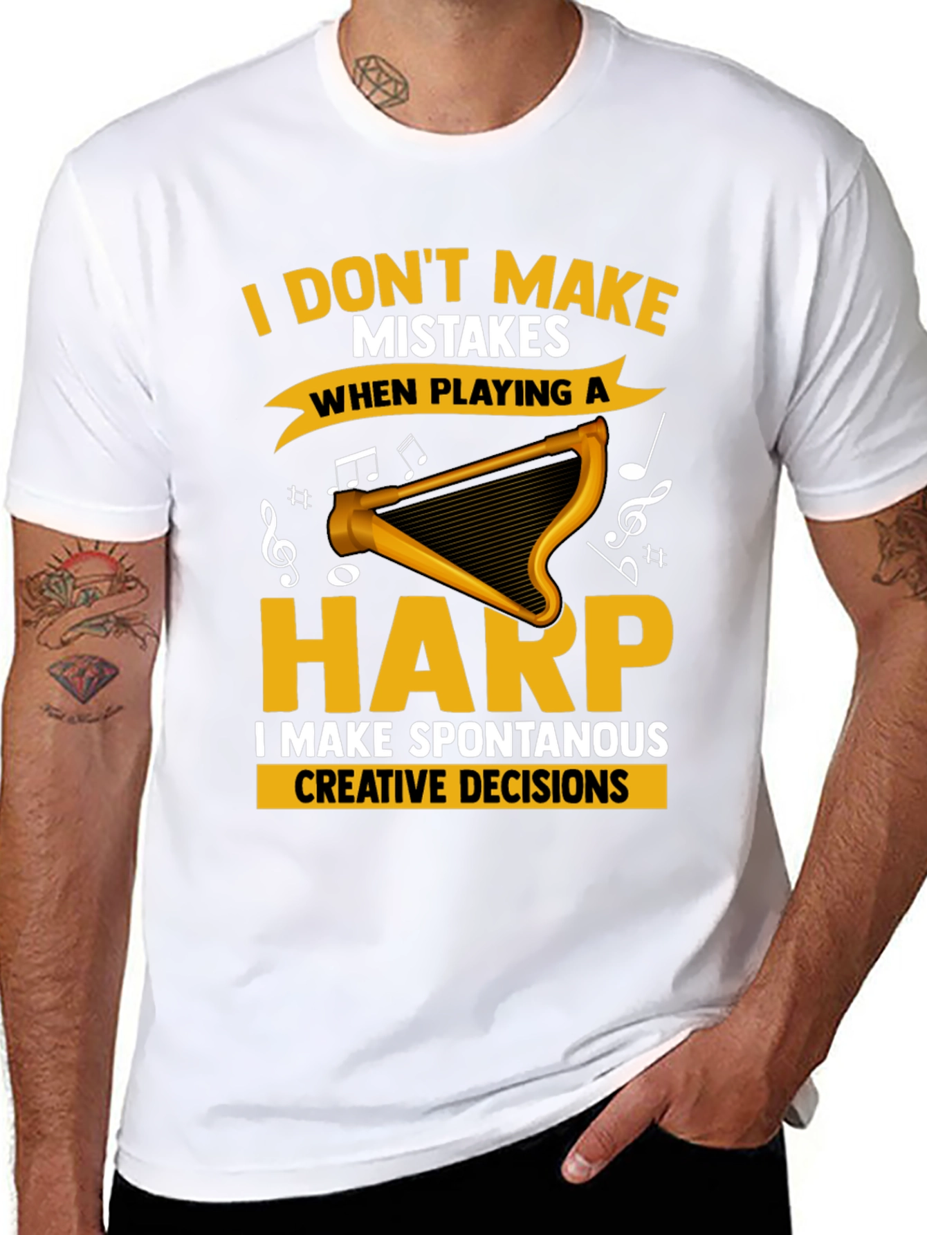 Funny Harp Player T-Shirt - No Mistakes Creative Decisions