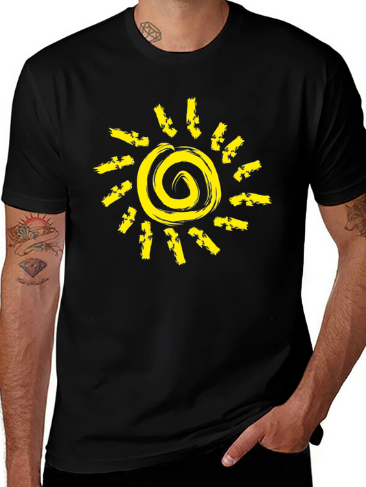 Sunshine Graphic Black T-Shirt - Unique Spiral Design