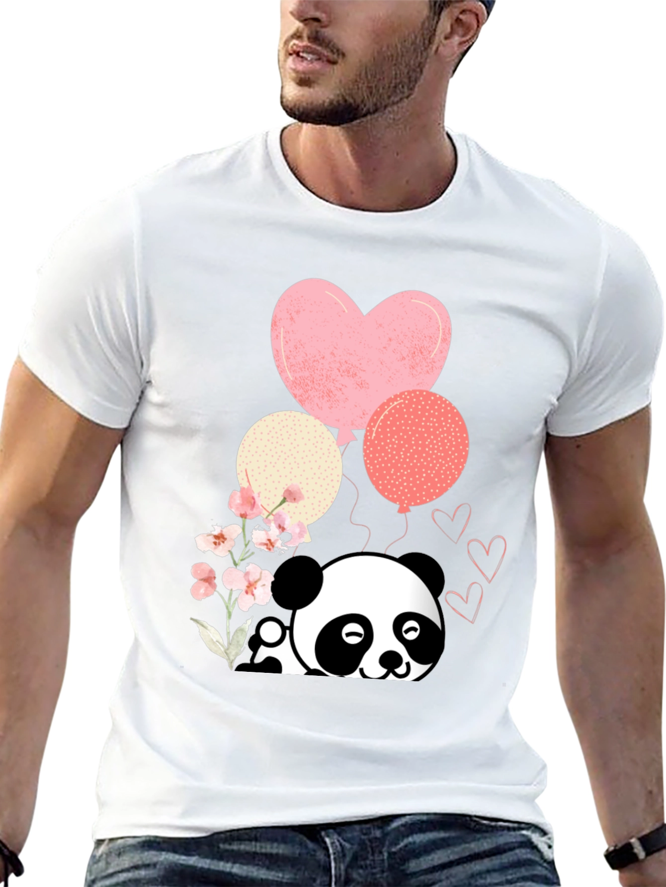 Cute Panda & Balloons Graphic Tee