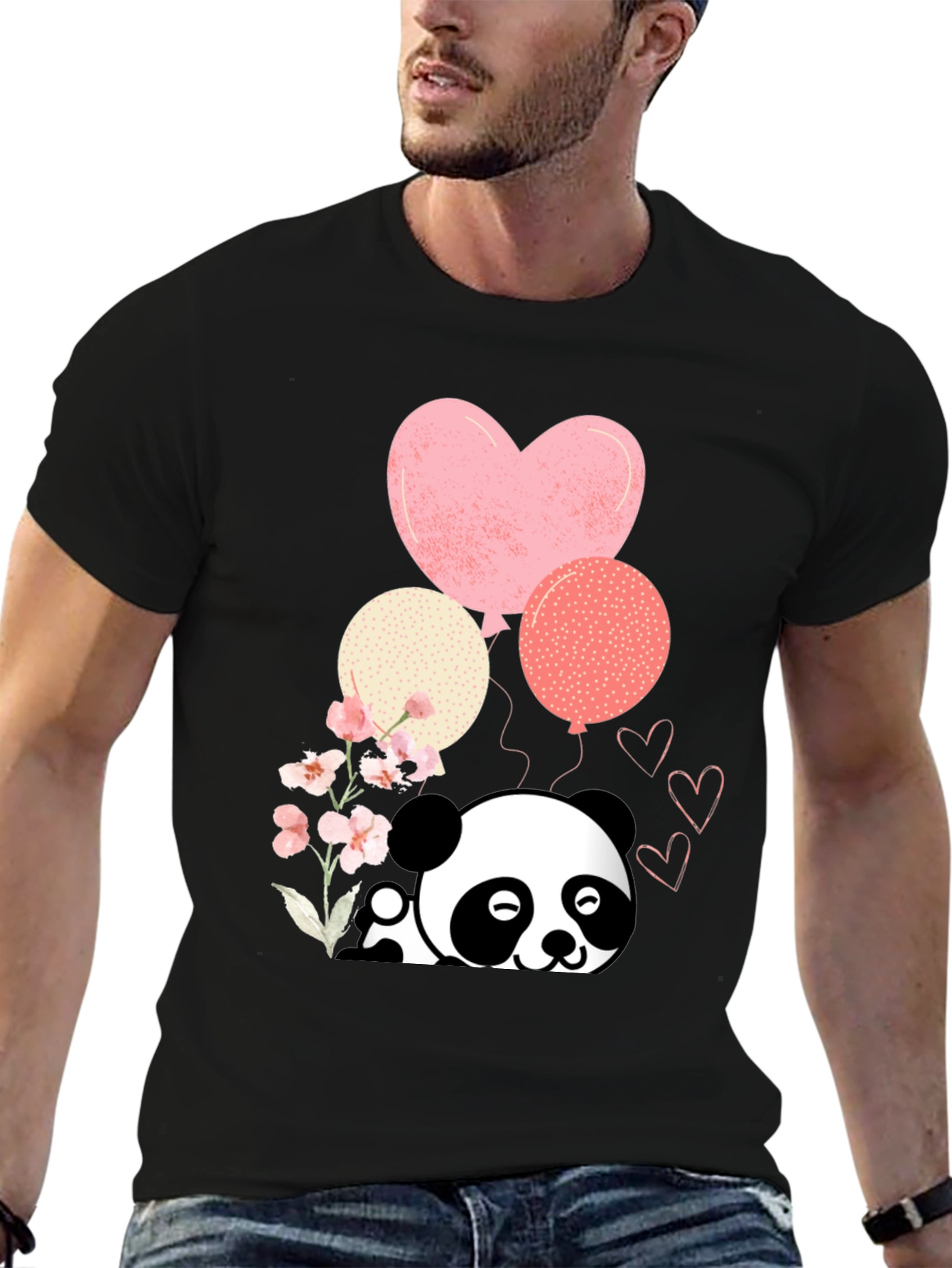 Cute Panda & Balloons Graphic Tee