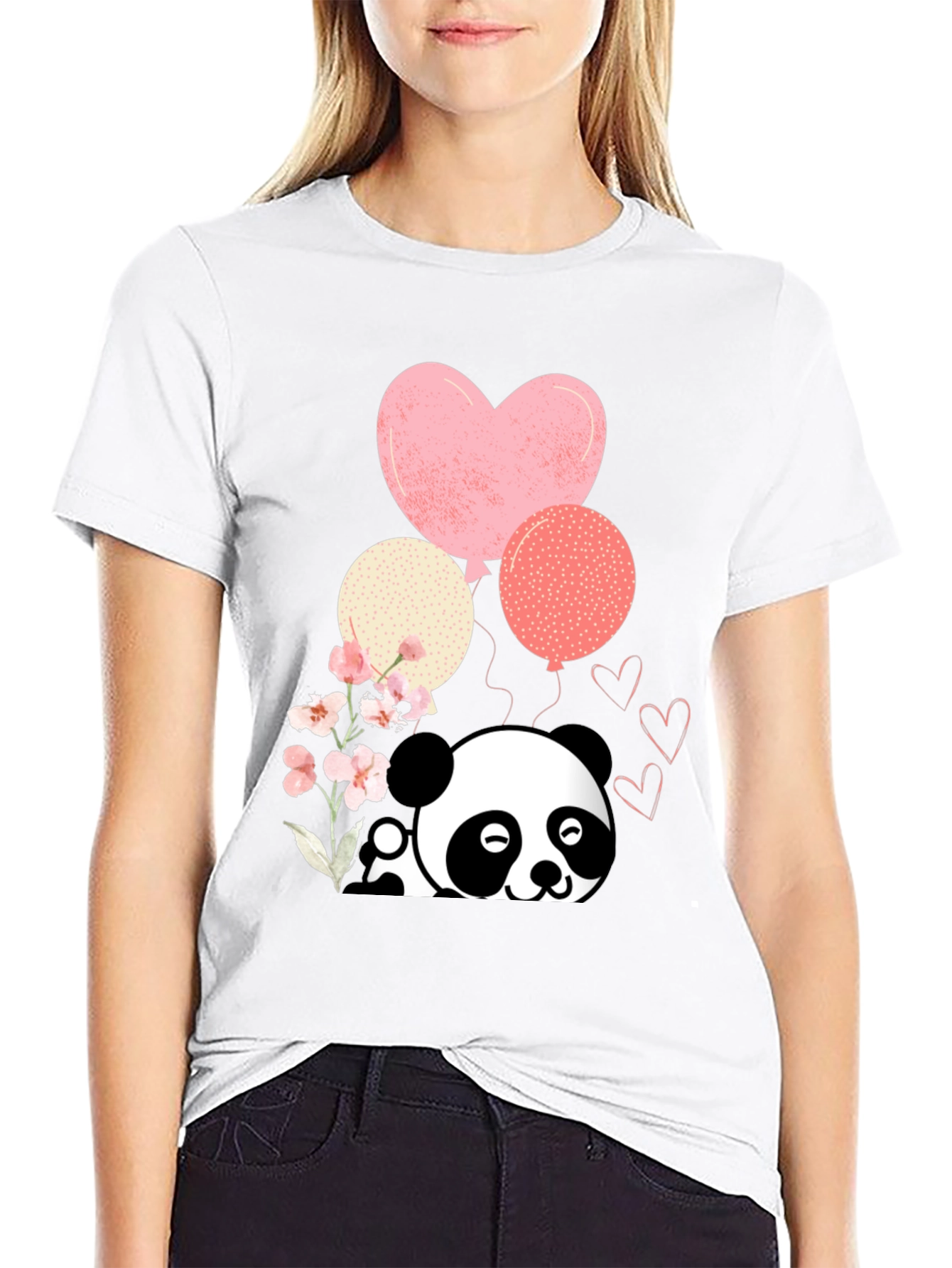 Cute Panda & Balloons Graphic Tee
