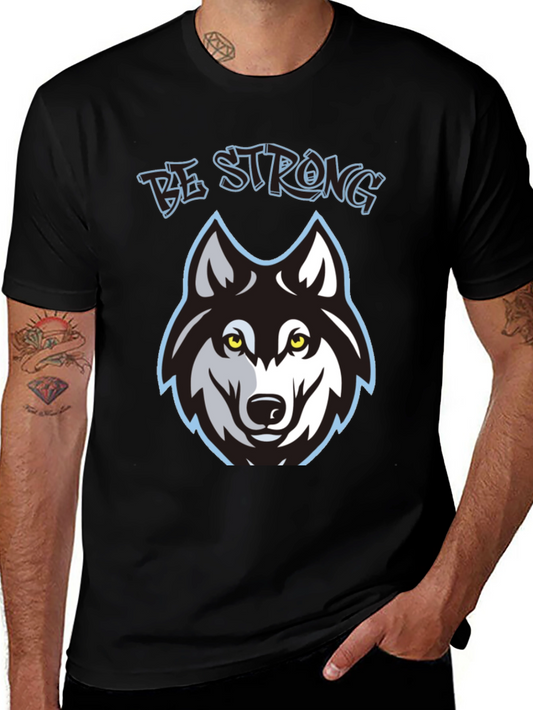 Be Strong Wolf Graphic Black T-Shirt