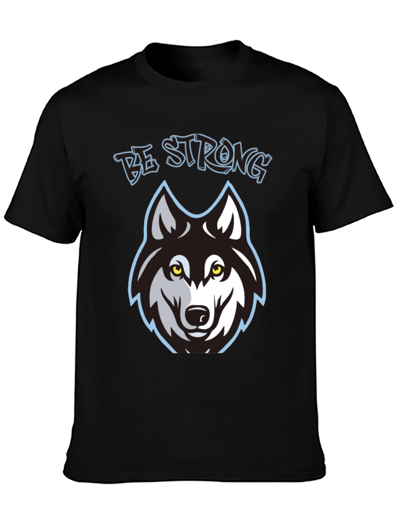 Be Strong Wolf Graphic Black T-Shirt
