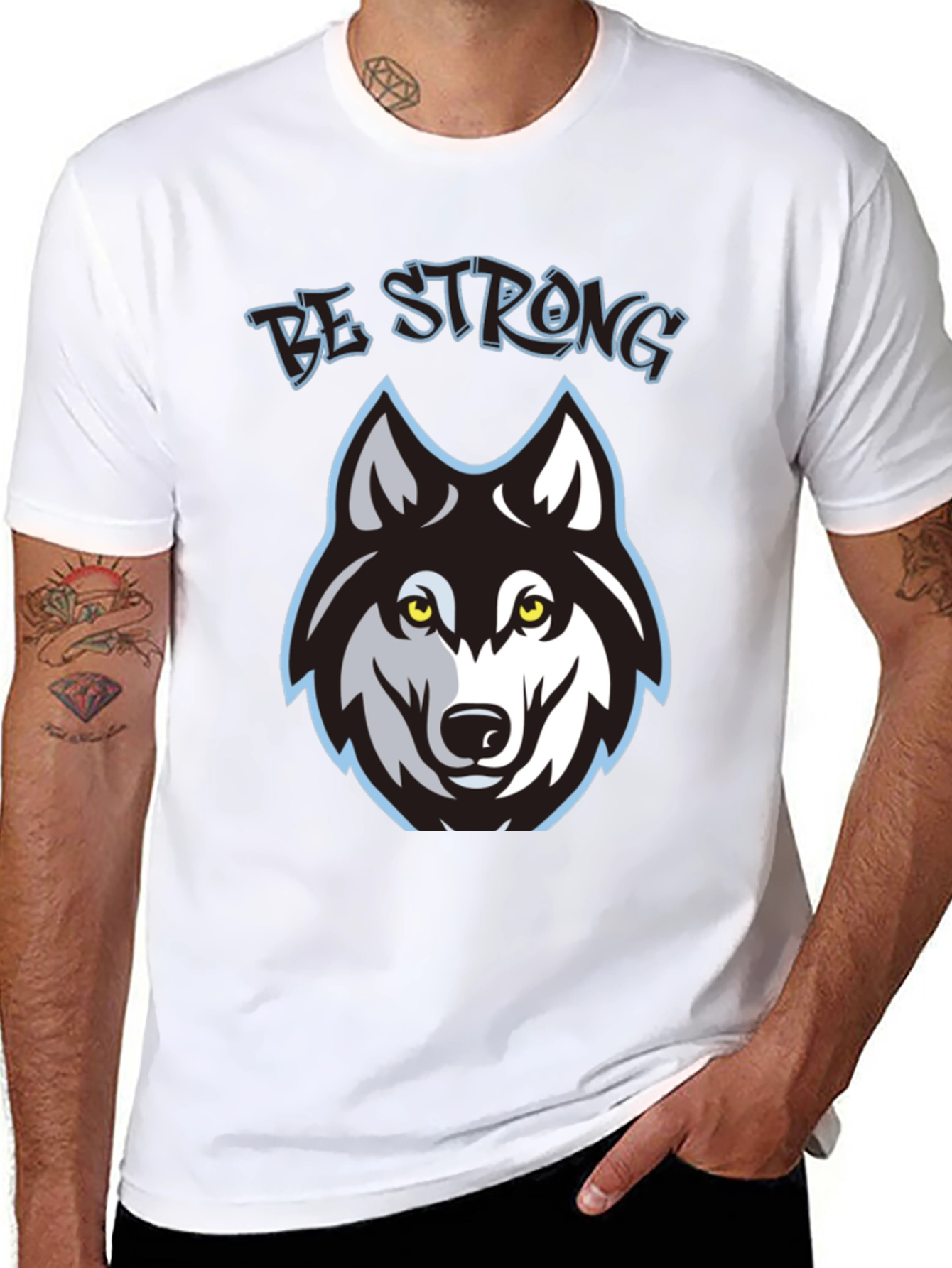 Be Strong Wolf Graphic Black T-Shirt